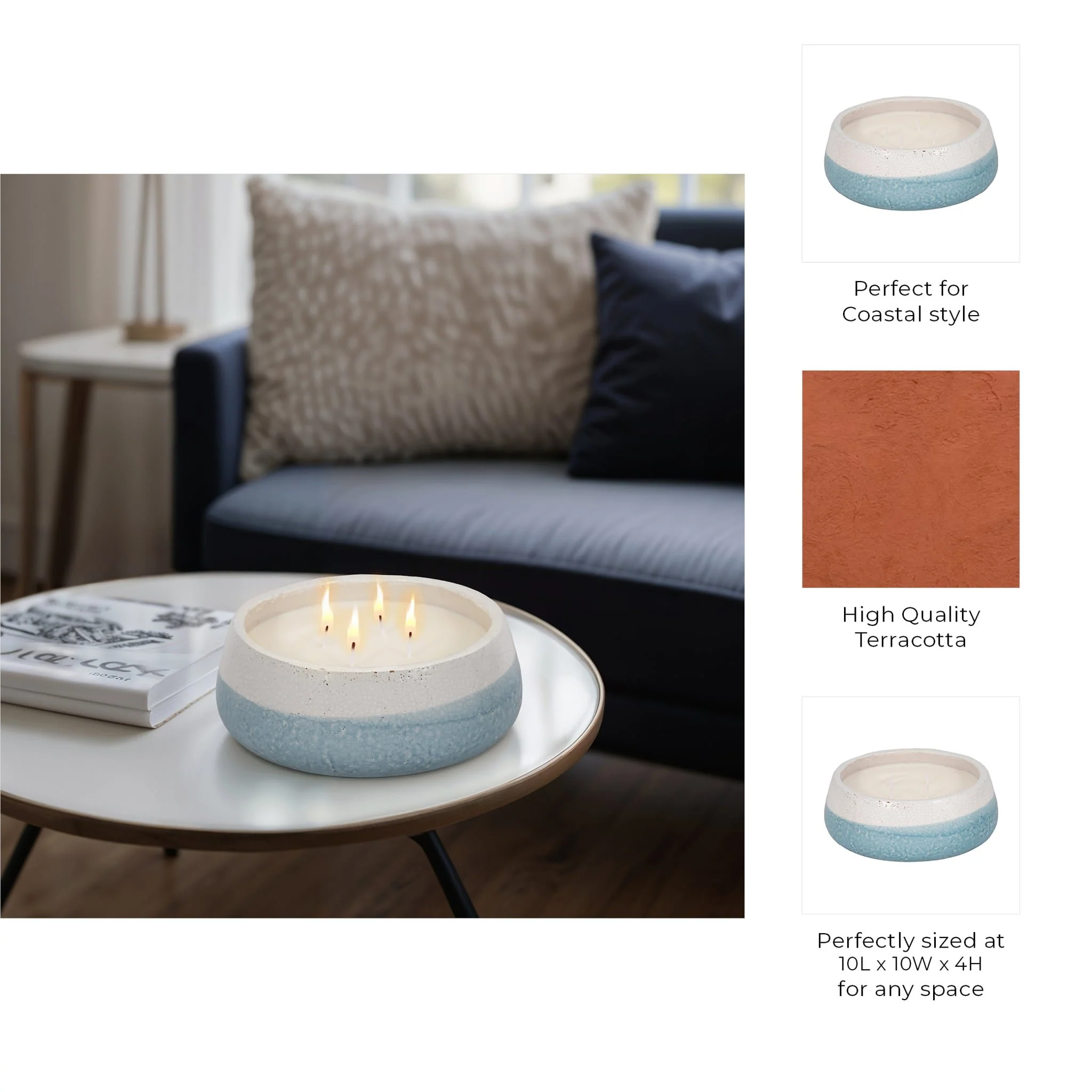 10" 35 Oz Moco Bamboo Bowl Candle, Light Blue - Image 9