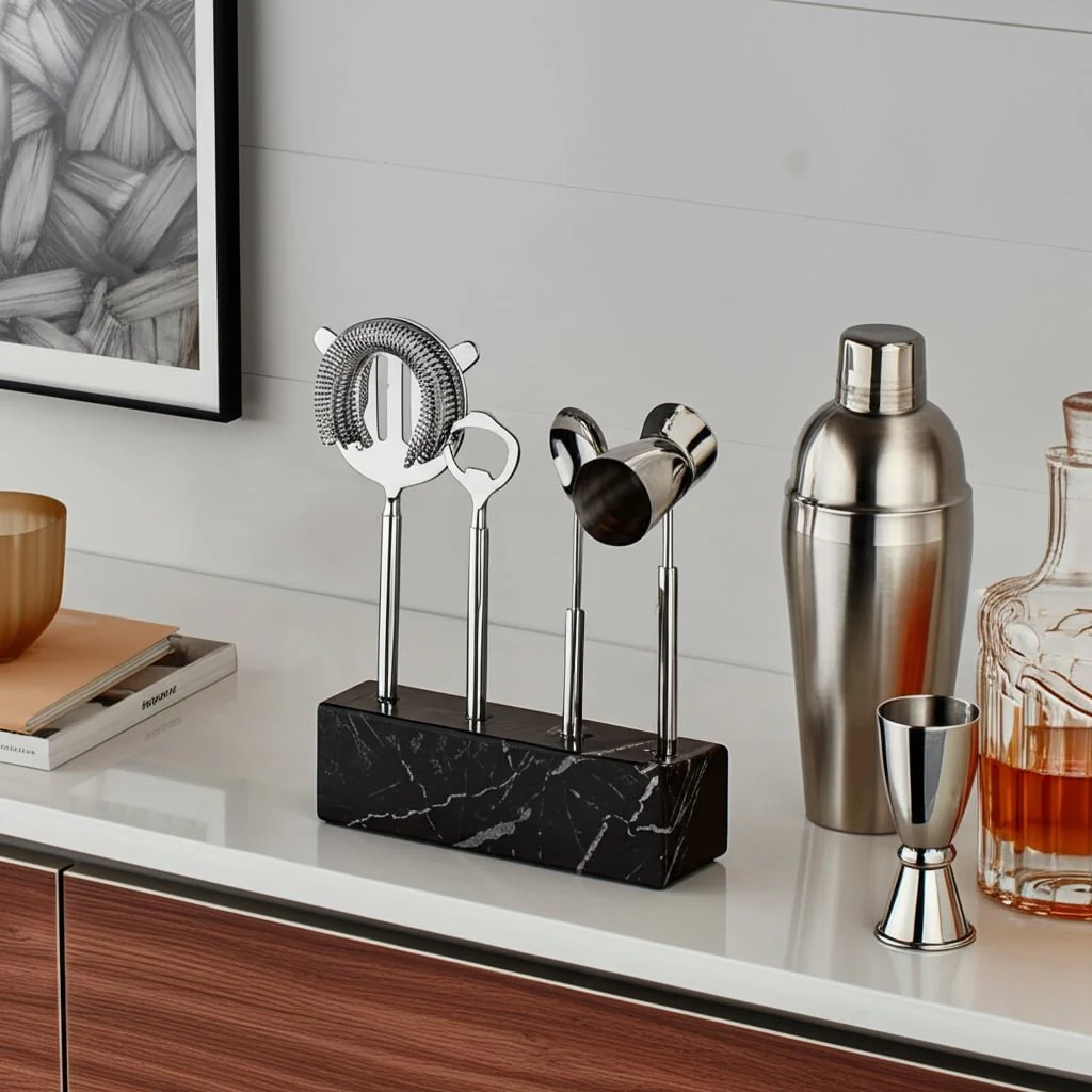 10" 4 Piece Bar Utensil Set, Silver/ Black - Image 11