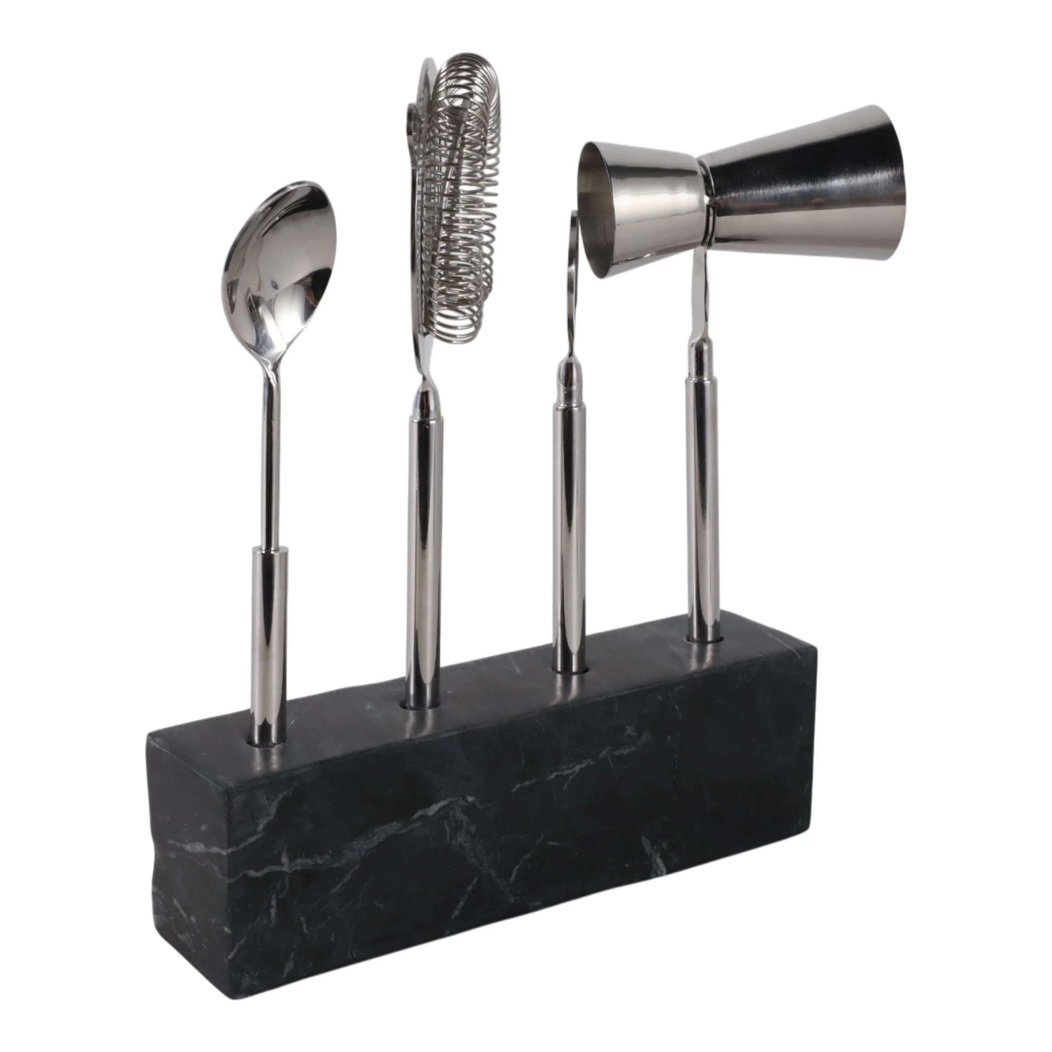 10" 4 Piece Bar Utensil Set, Silver/ Black - Image 2