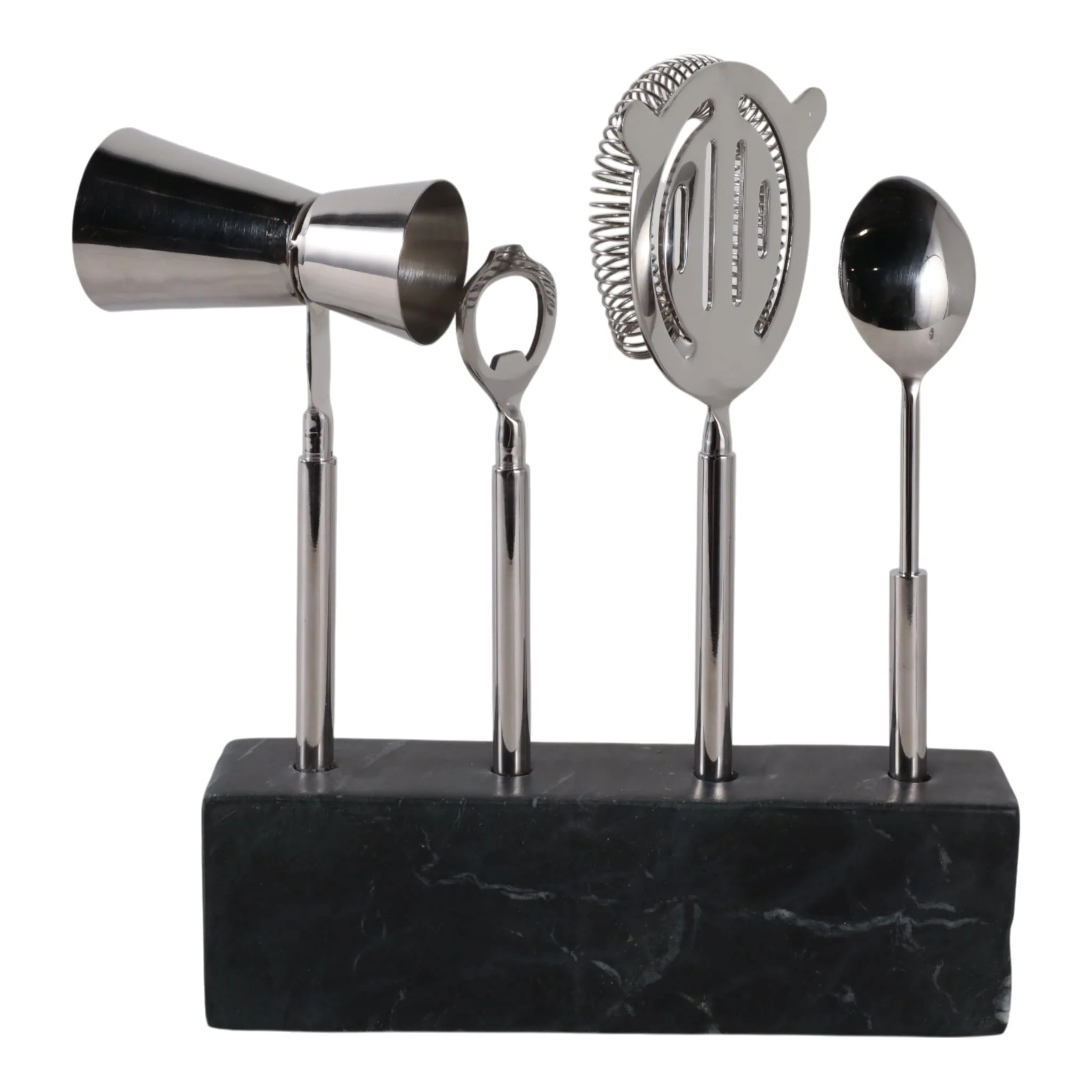 10" 4 Piece Bar Utensil Set, Silver/ Black - Image 4