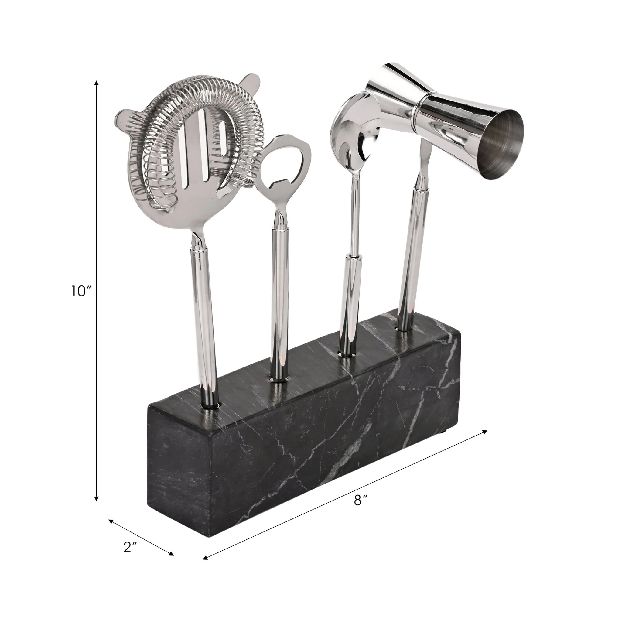 10" 4 Piece Bar Utensil Set, Silver/ Black - Image 8