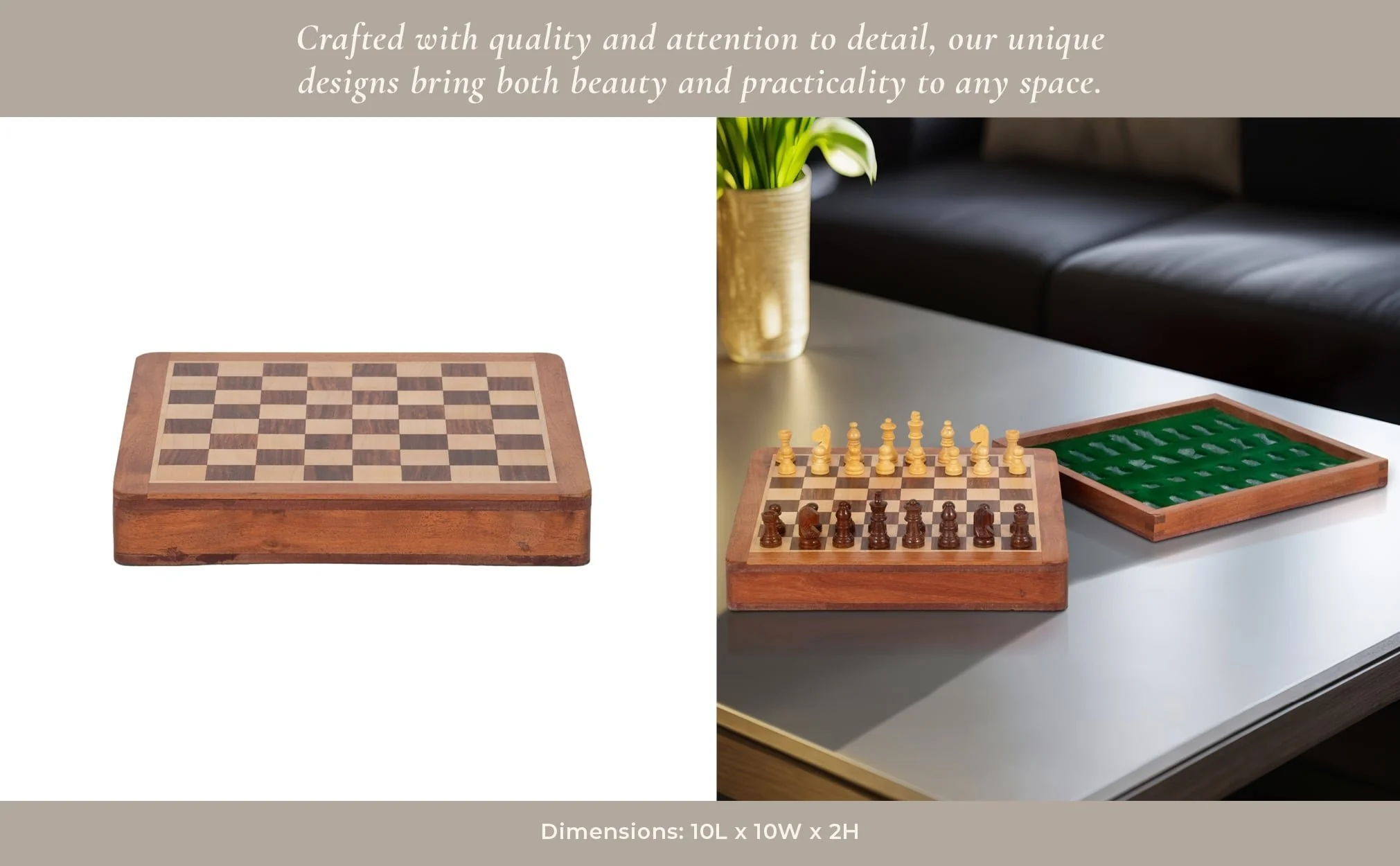 10" Acacia Wood Magnetic Chess Set, Natural - Image 12