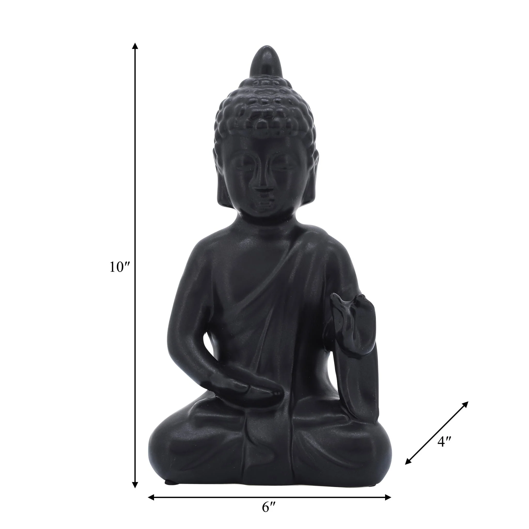 10", Black Ceramic Seated Buddha - Image 5