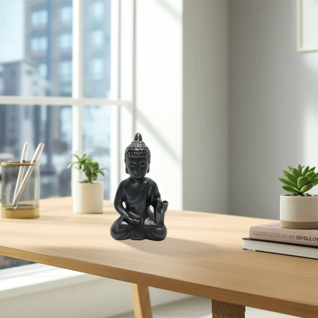 10", Black Ceramic Seated Buddha - Image 7