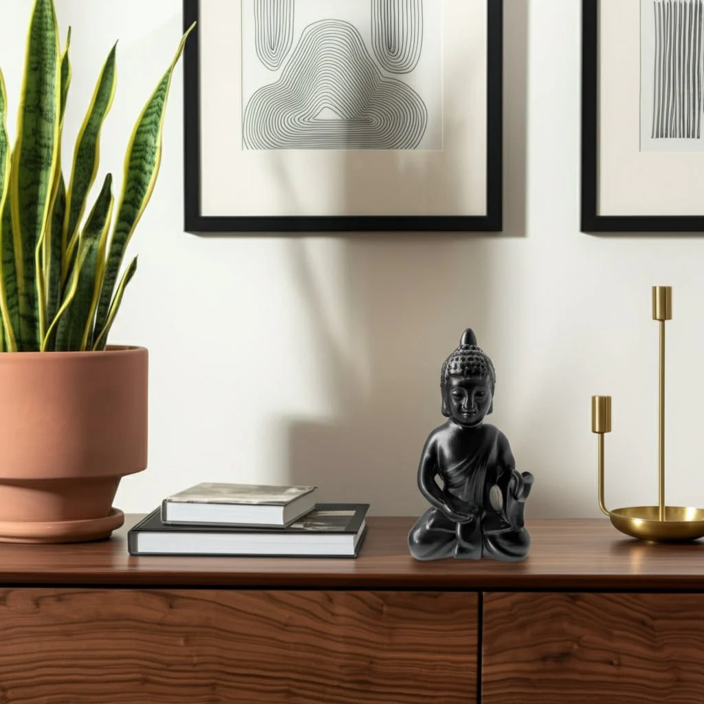 10", Black Ceramic Seated Buddha - Image 8