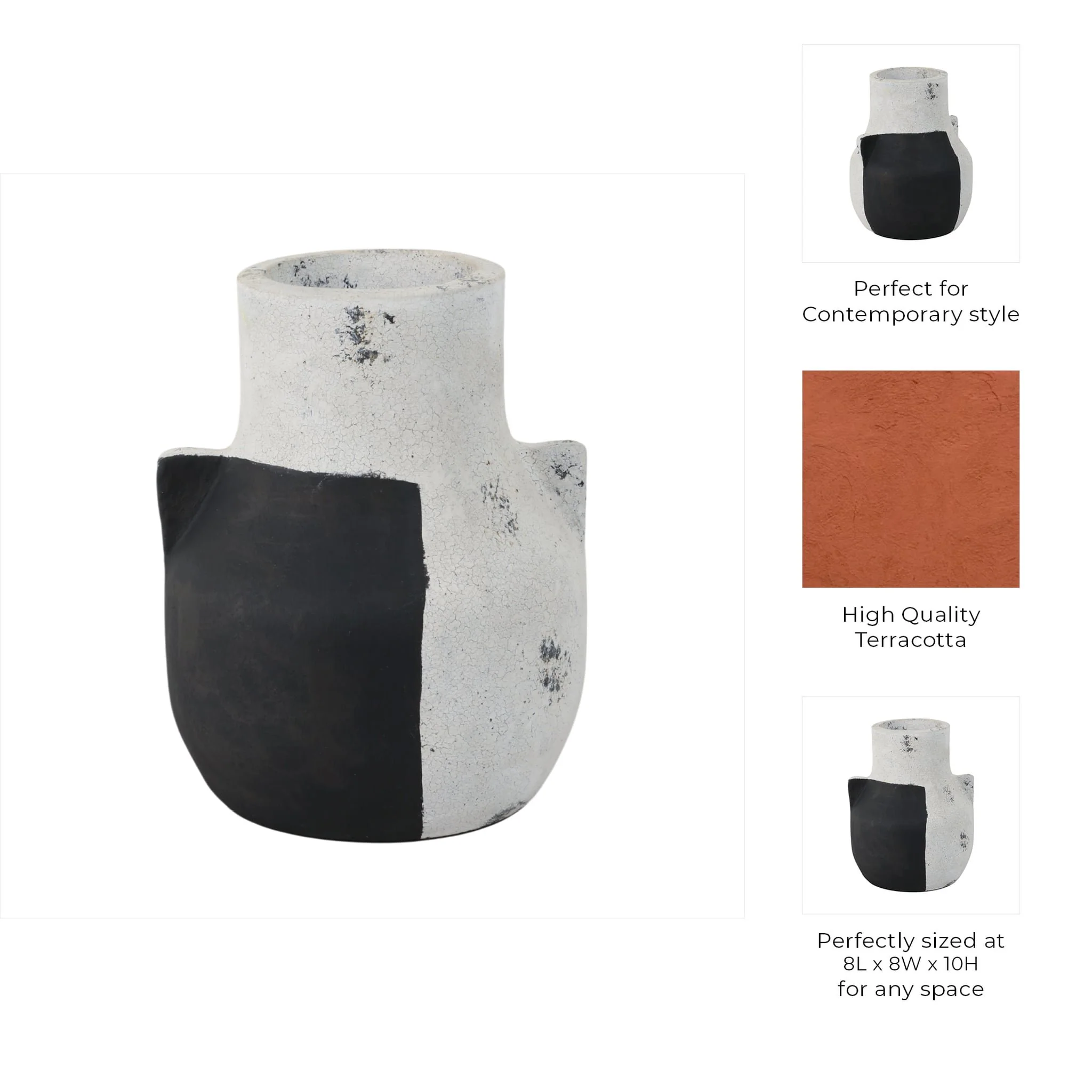 10" Black Patch Modern Terracotta Vase, Ivory/blk - Image 9