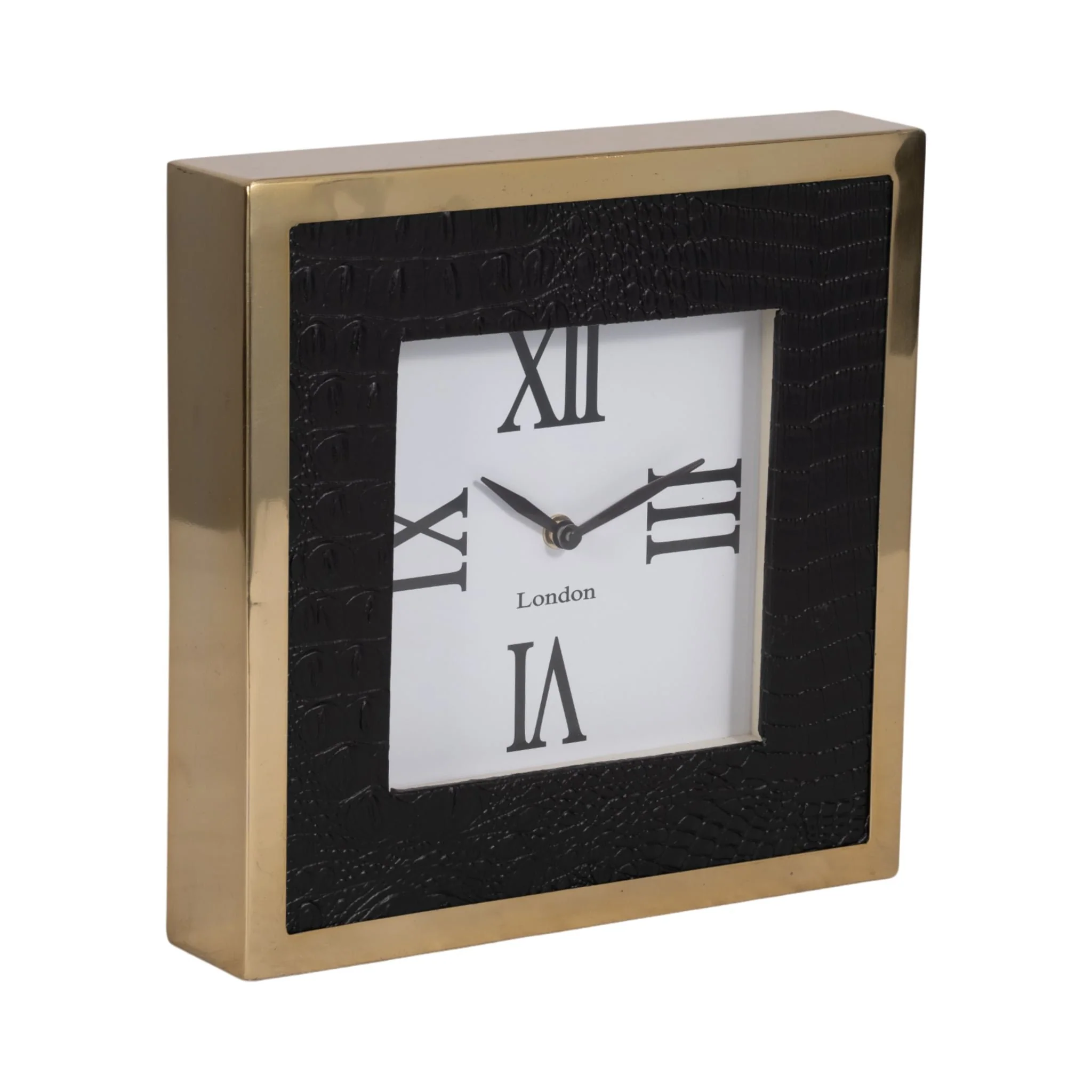 10" Faux Leather Croc Square Clock, Black/gold - Image 2
