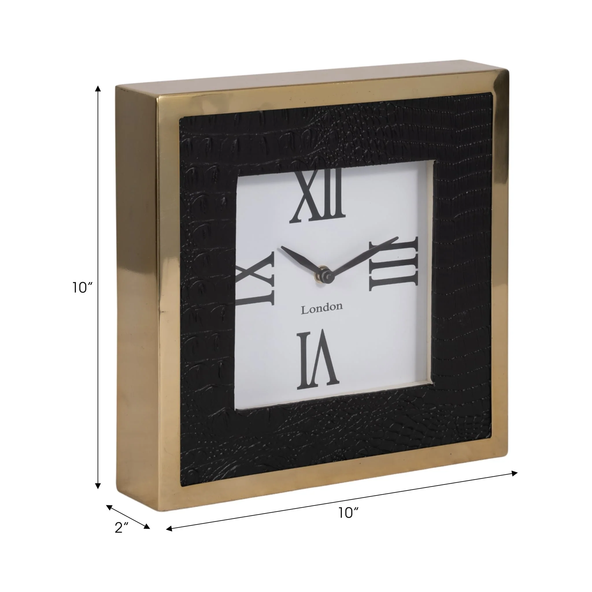 10" Faux Leather Croc Square Clock, Black/gold - Image 8