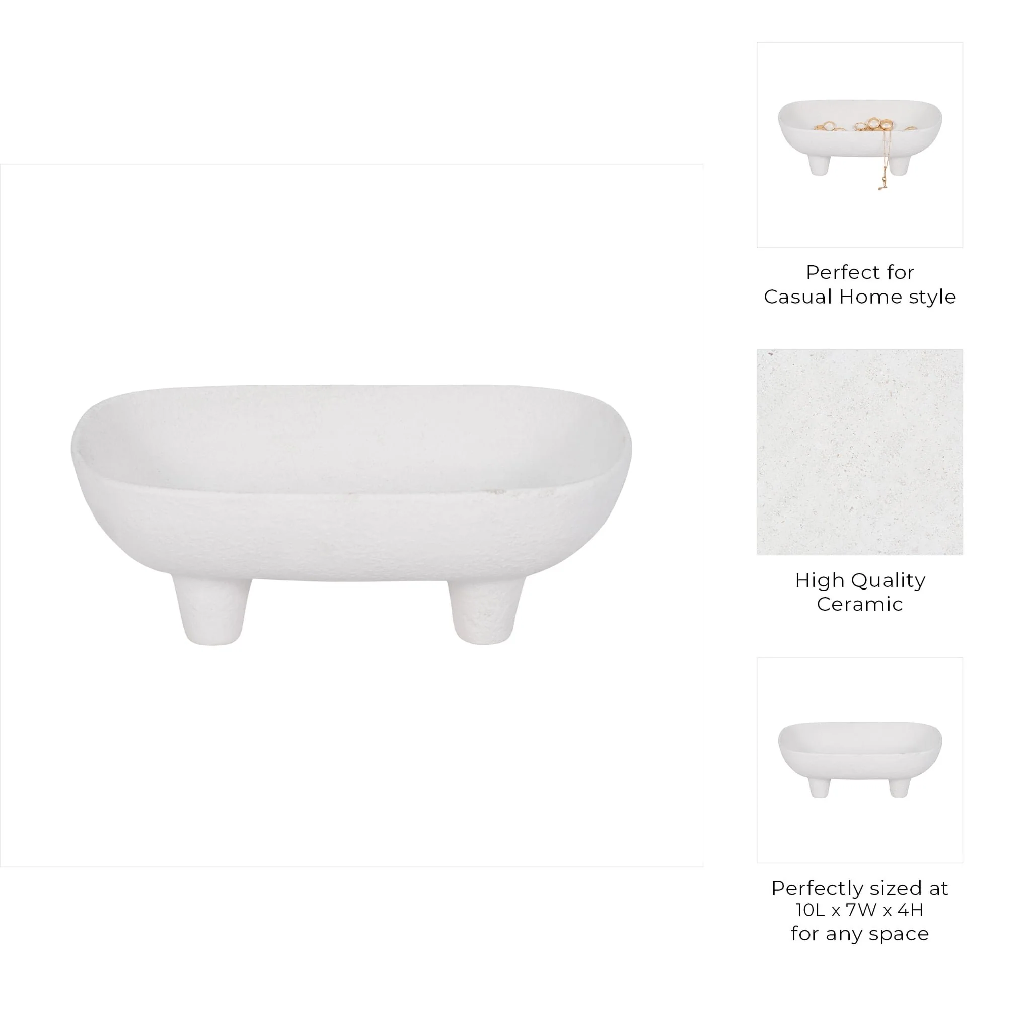 10" Footed Rounded Rectangle Bowl, White - Image 9
