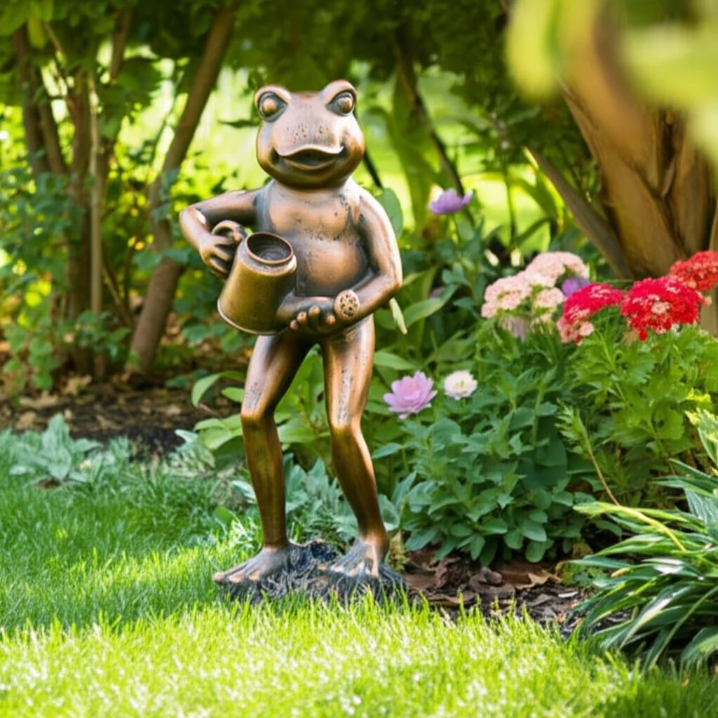 10" Frog With Watering Can, Bronze - Image 13