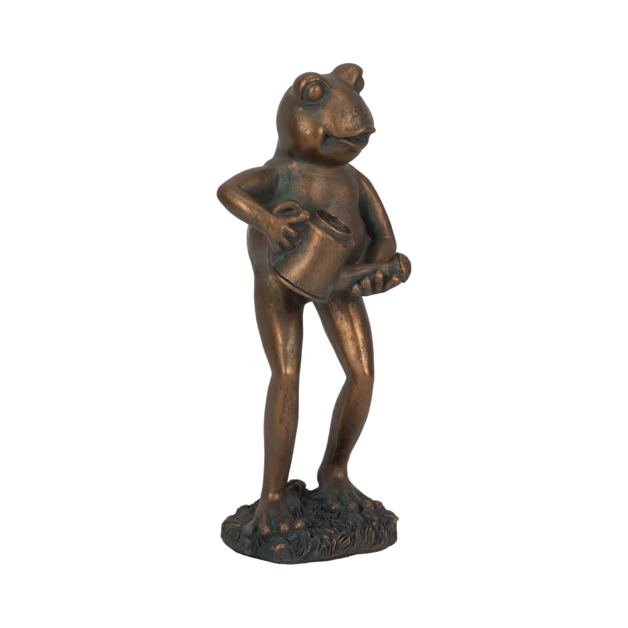 10" Frog With Watering Can, Bronze - Image 2