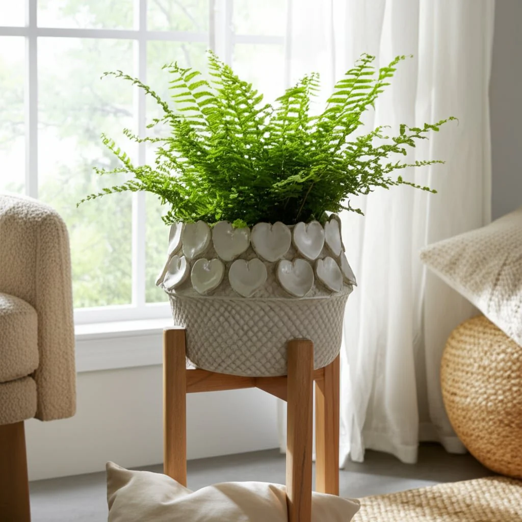 10" Leaf Applique Woven Planter, Cream - Image 10