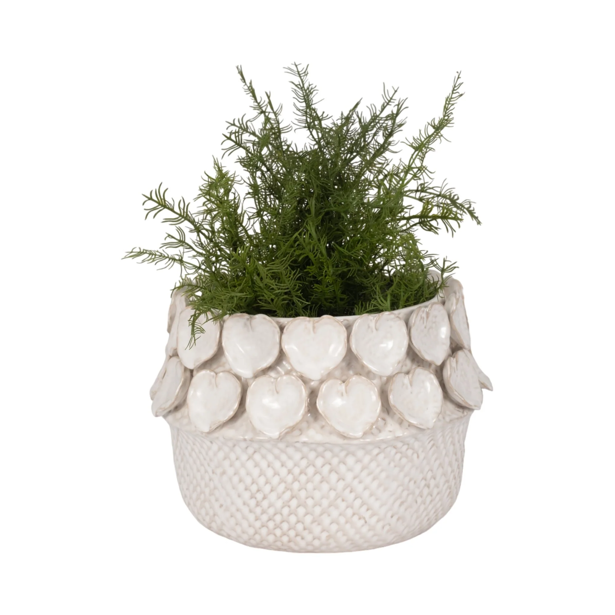 10" Leaf Applique Woven Planter, Cream - Image 2