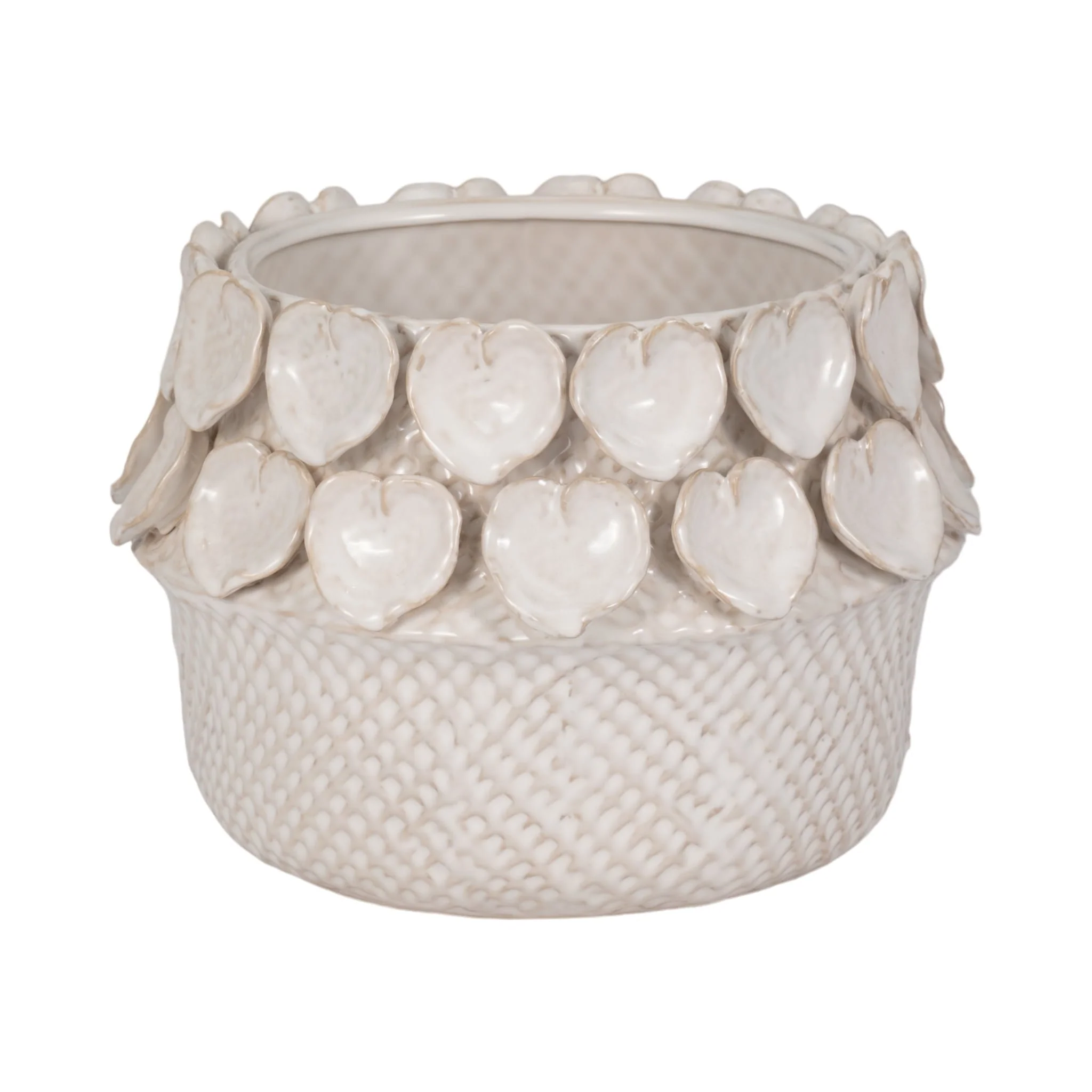 10" Leaf Applique Woven Planter, Cream - Image 3