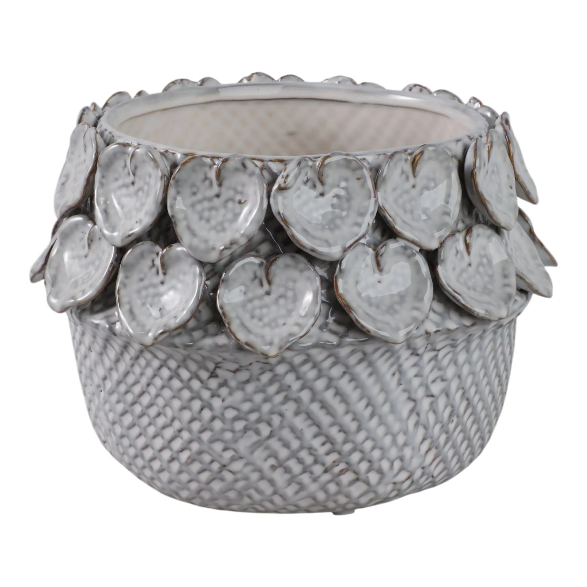 10" Leaf Applique Woven Planter, White - Image 3