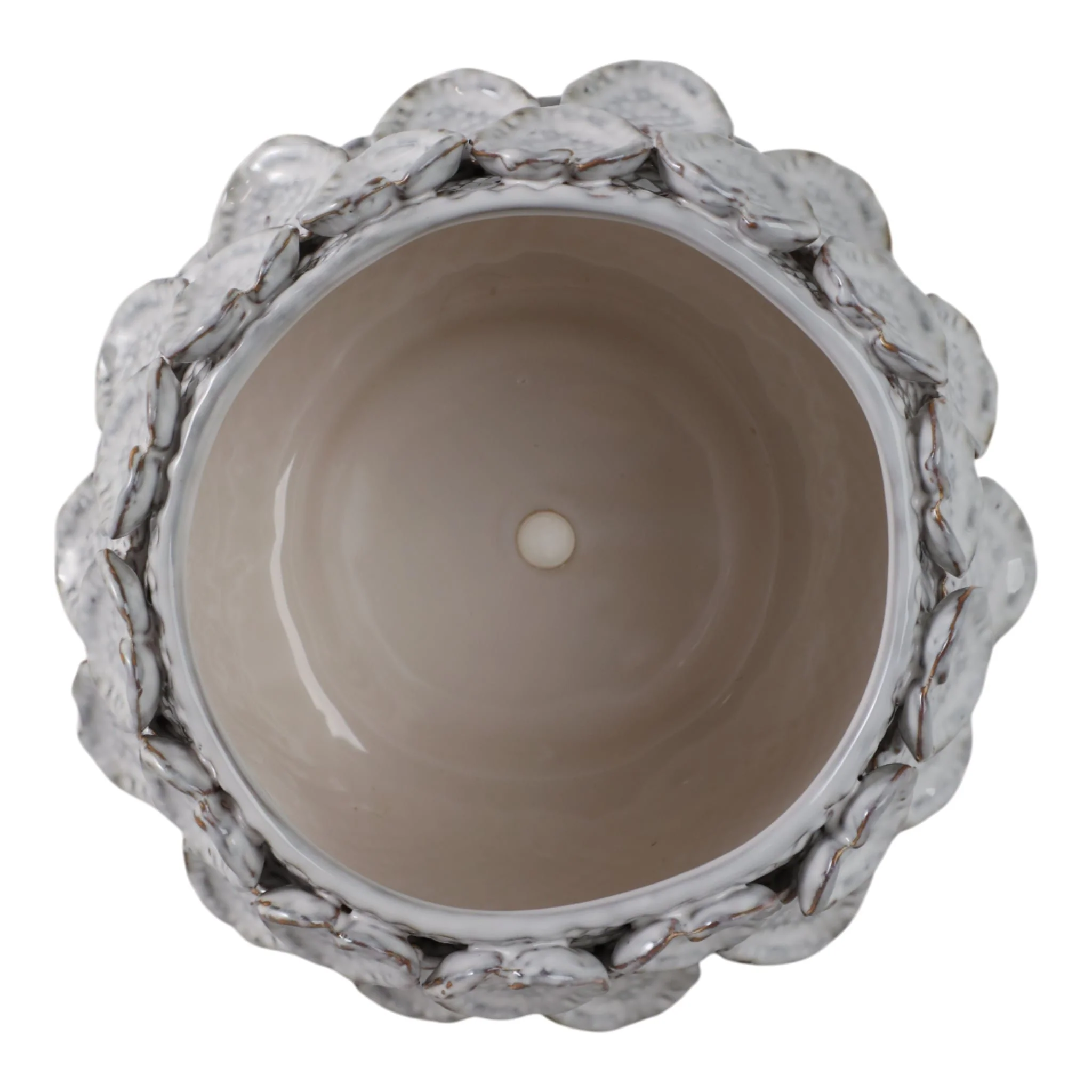 10" Leaf Applique Woven Planter, White - Image 5