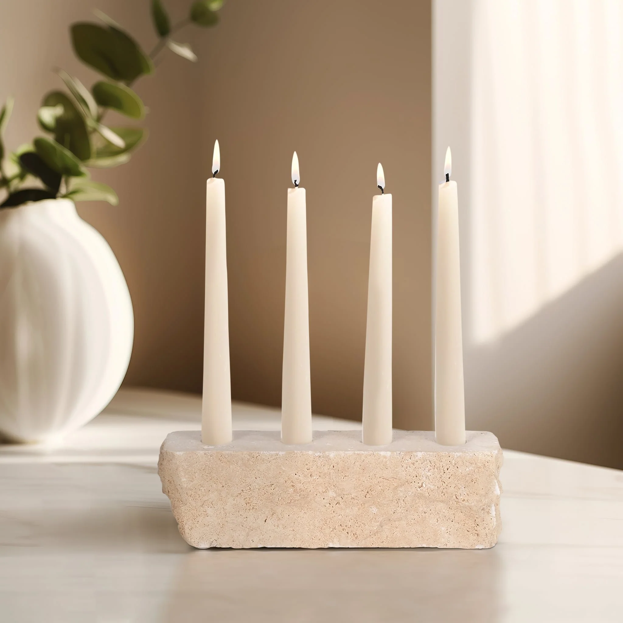 10" Live Edge Travertine 4-taper Candle Holder, Ta - Image 10