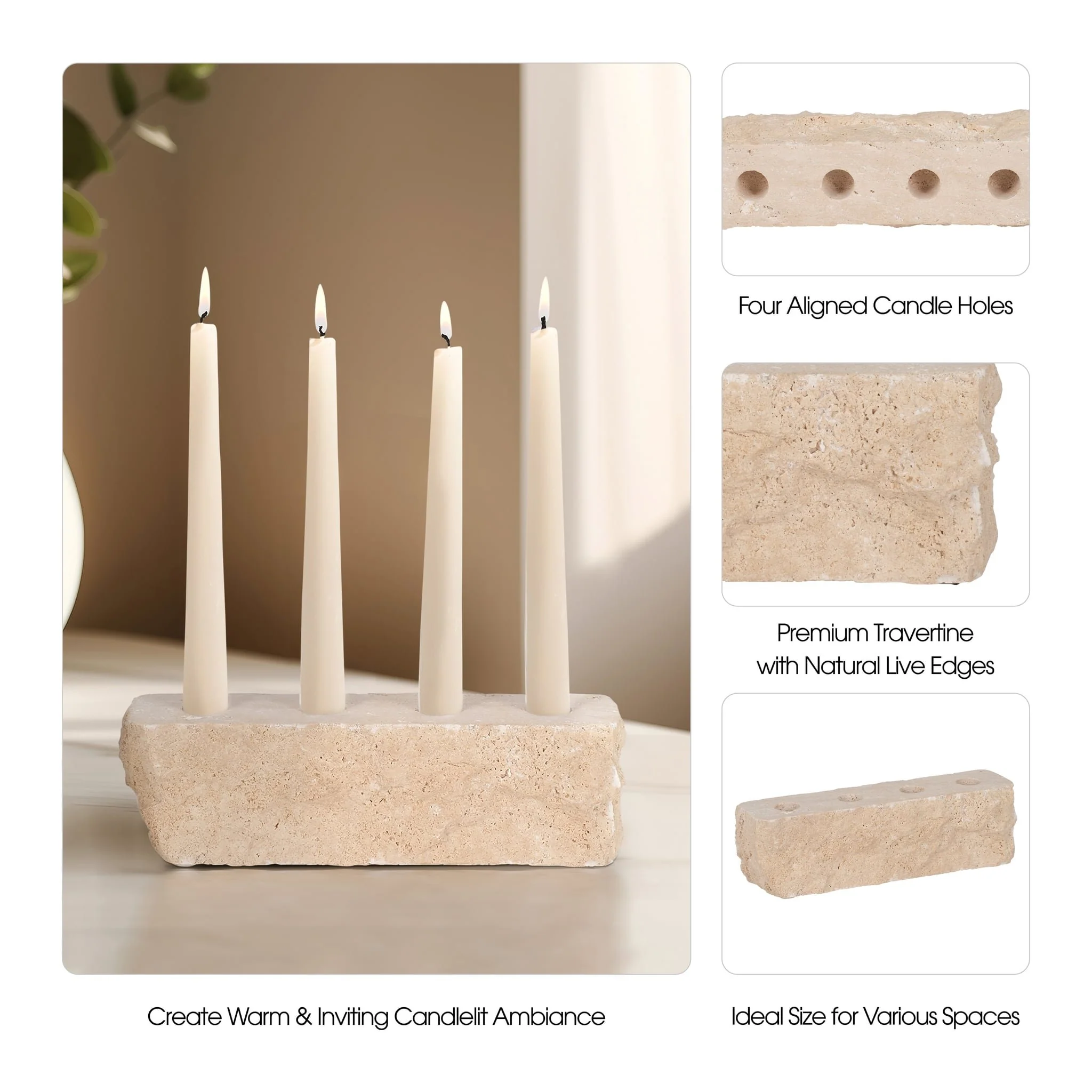 10" Live Edge Travertine 4-taper Candle Holder, Ta - Image 9