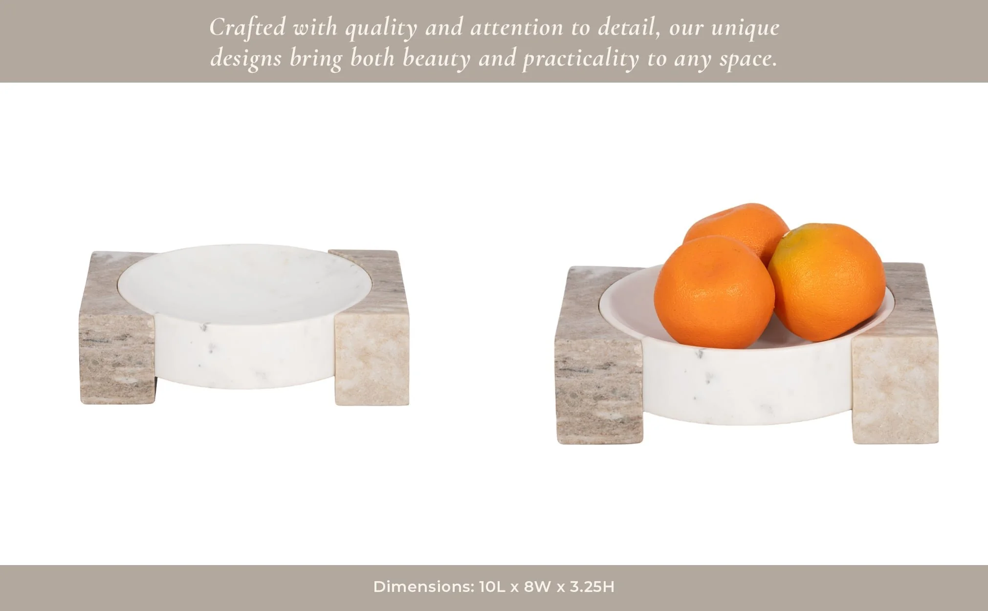 10" Marble Bowl With Onyx Marble Sides, White/tan - Image 10