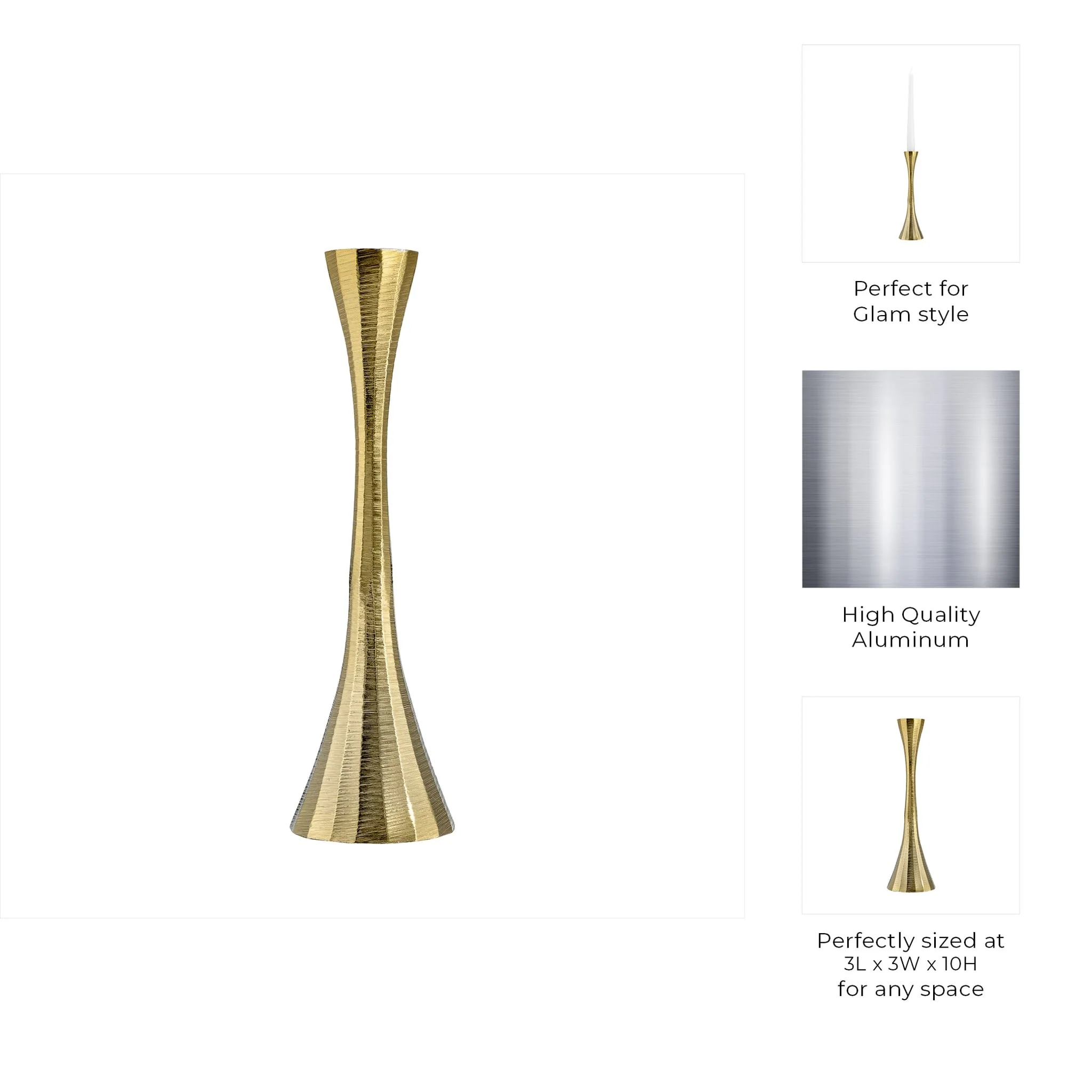 10" Metal, Taper Candle Holder, Brass - Image 10