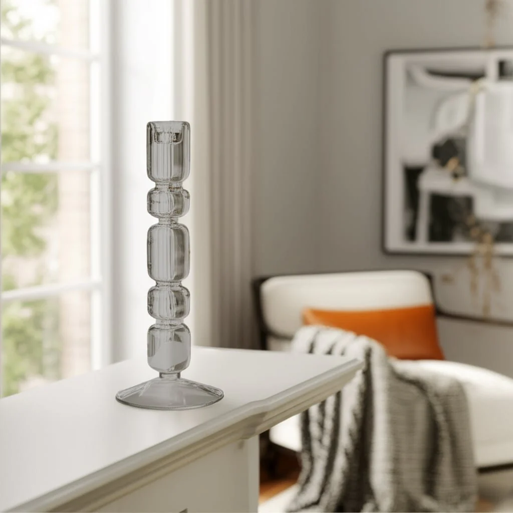 10" Mixed Bubble Taper Candleholder, Smoke - Image 10