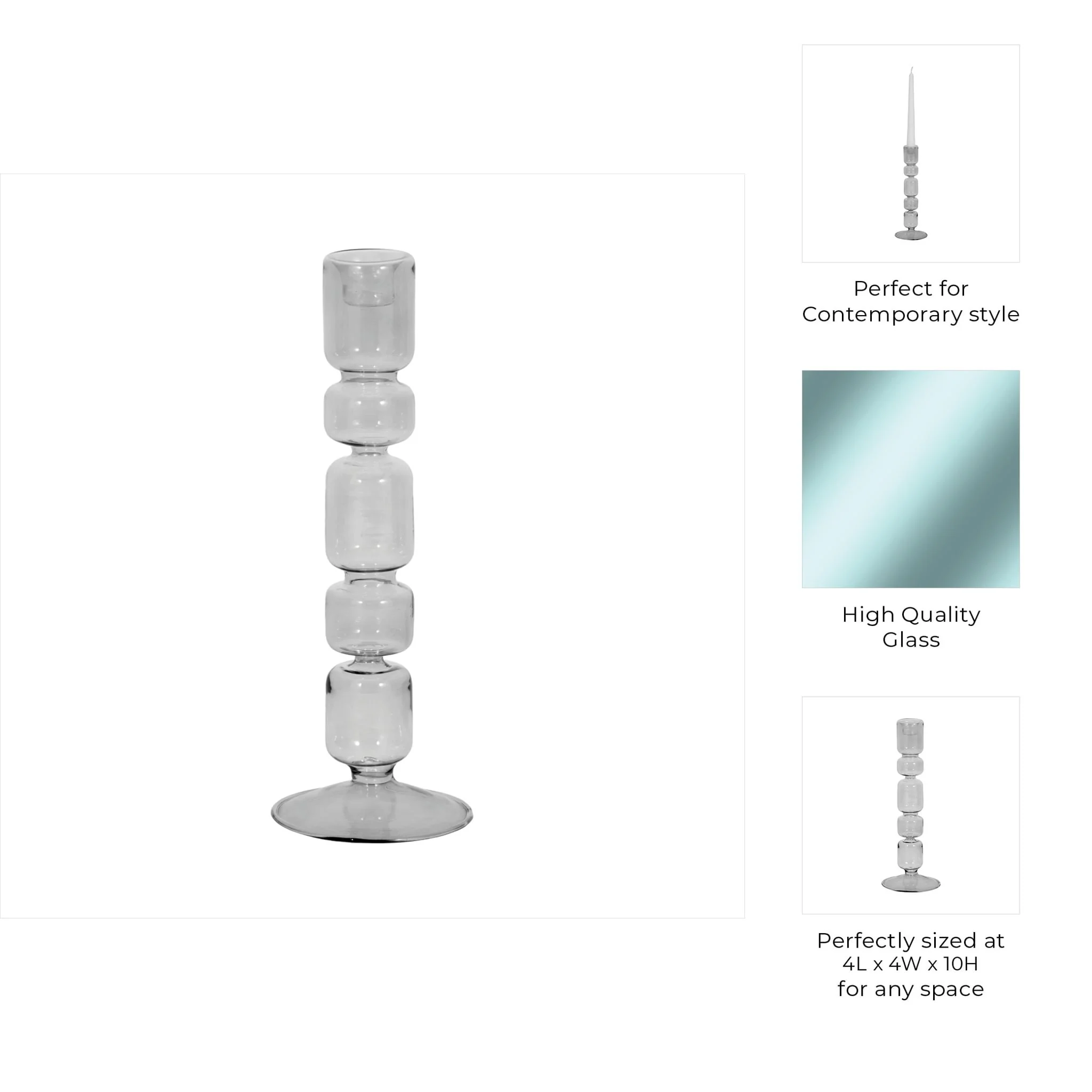 10" Mixed Bubble Taper Candleholder, Smoke - Image 9