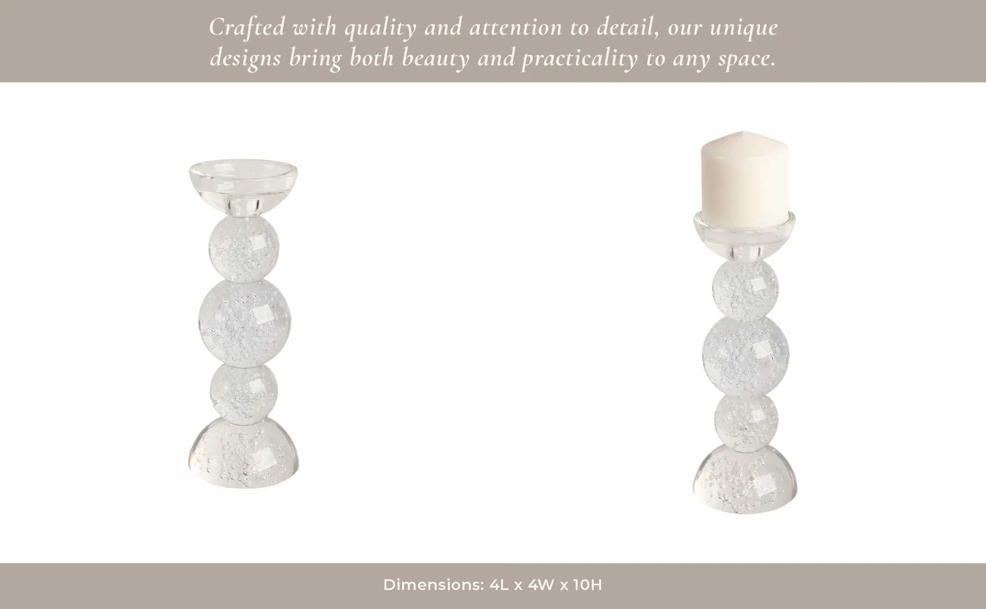 10" Multi Bubble Crystal Candle Holder W/ Taper, C - Image 10