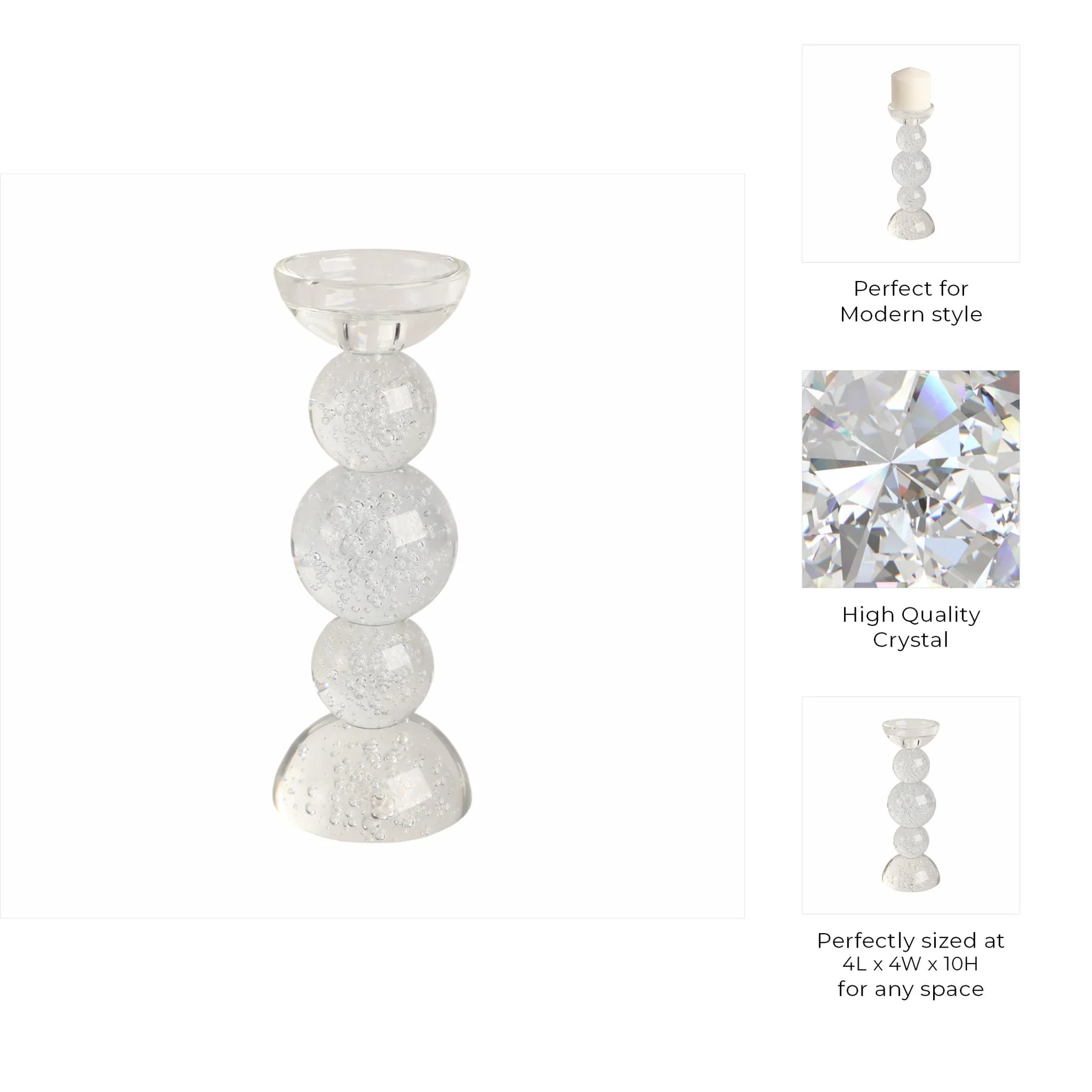 10" Multi Bubble Crystal Candle Holder W/ Taper, C - Image 7