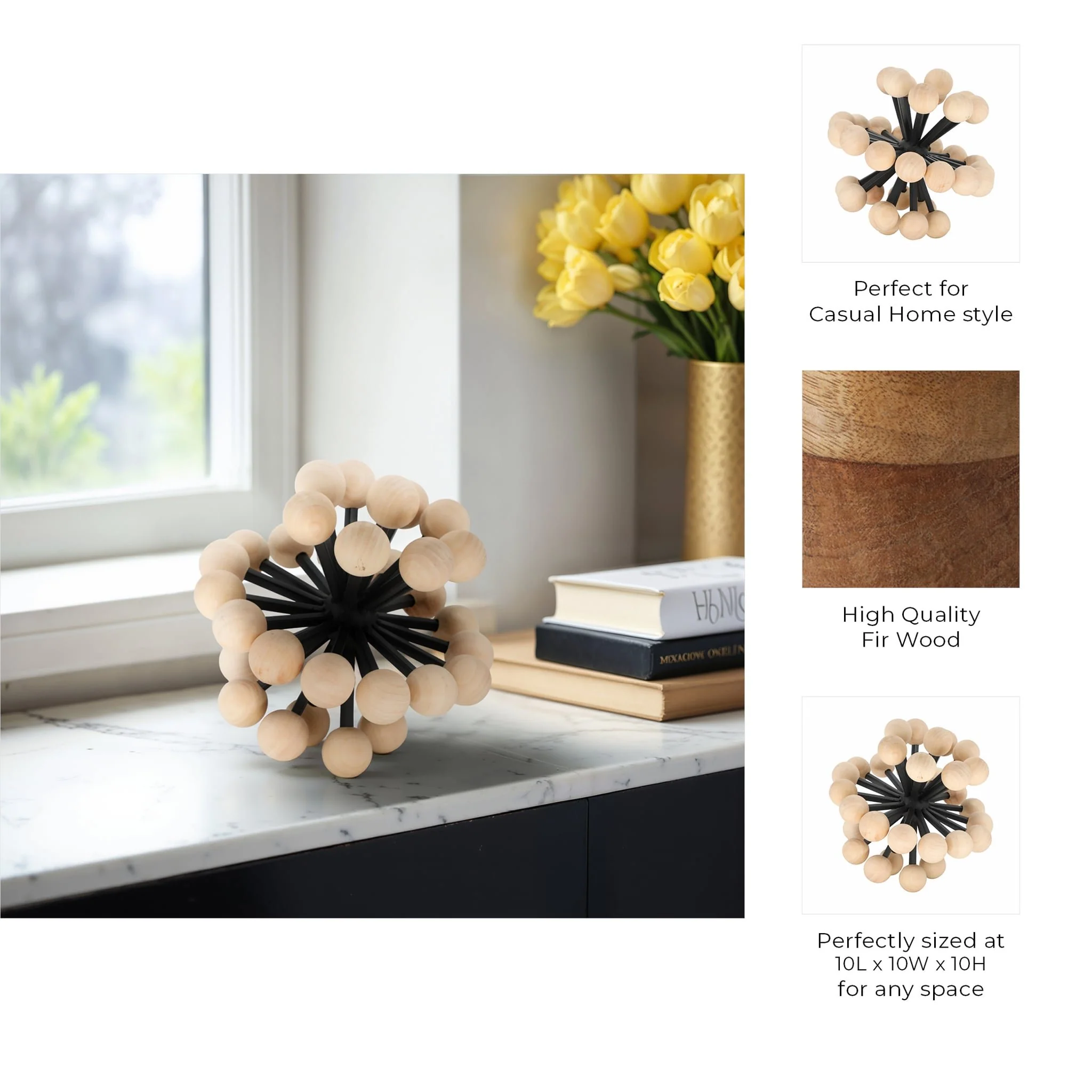 10" Orb With Wooden Knobs, Black/natural - Image 7