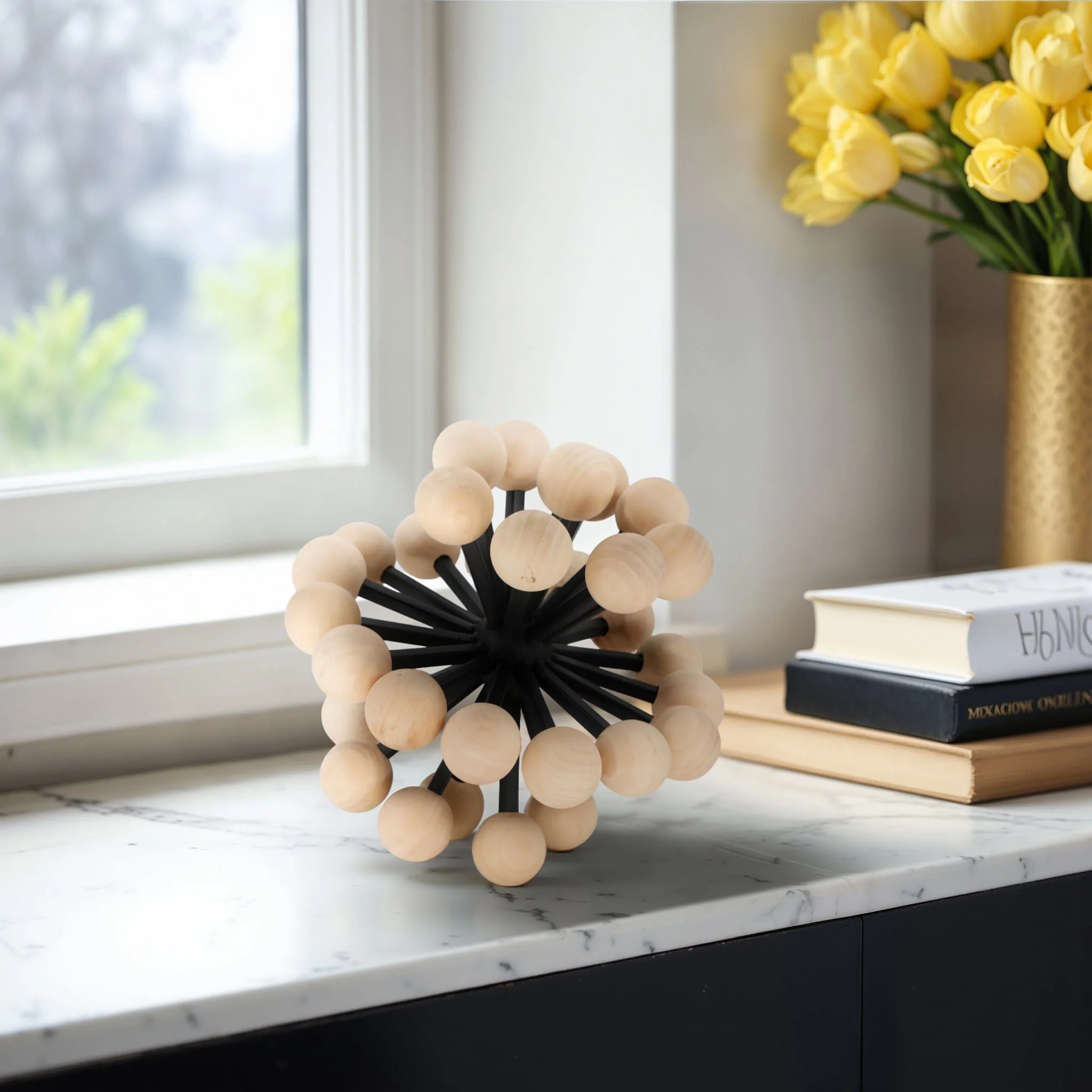 10" Orb With Wooden Knobs, Black/natural - Image 8