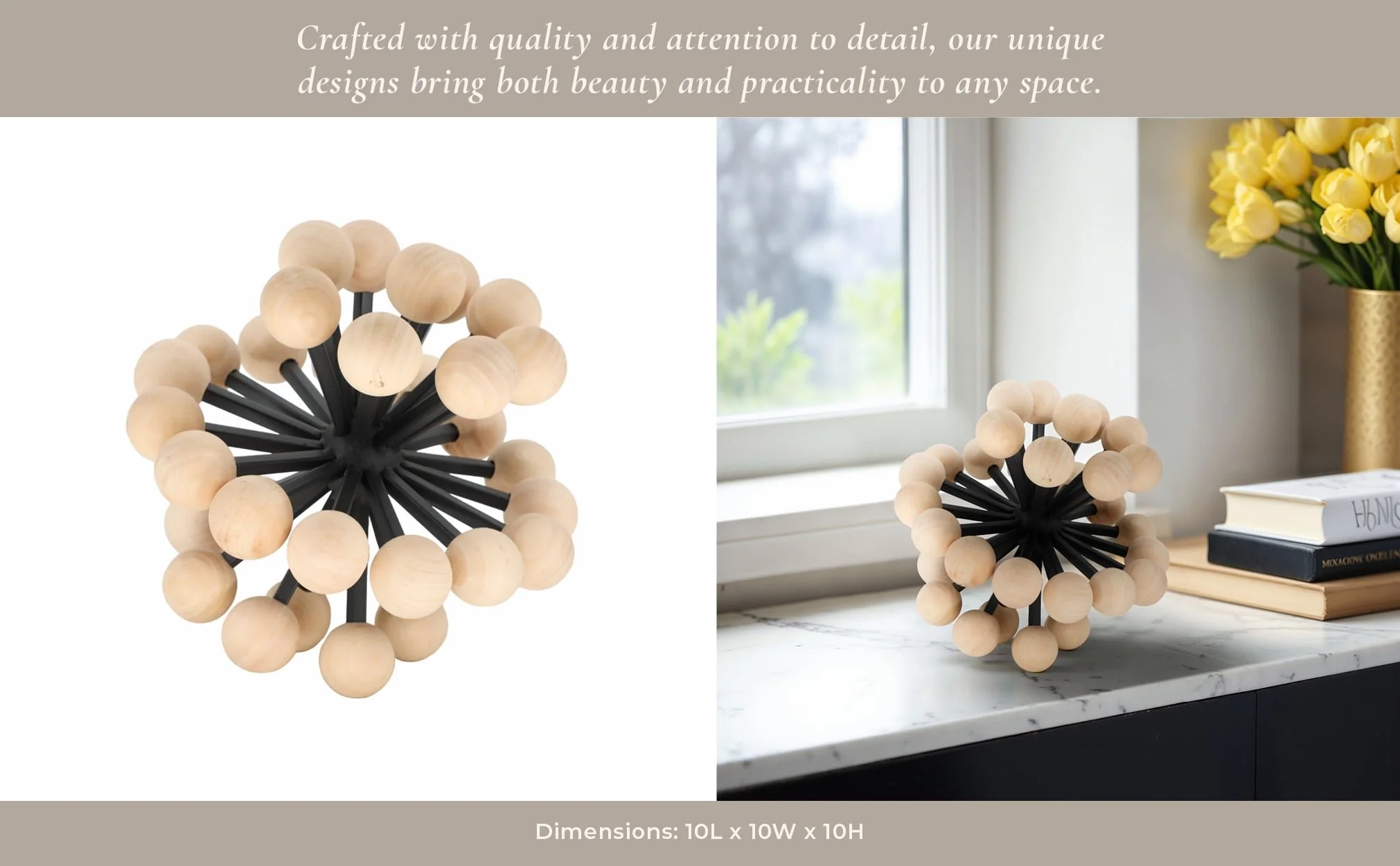10" Orb With Wooden Knobs, Black/natural - Image 9
