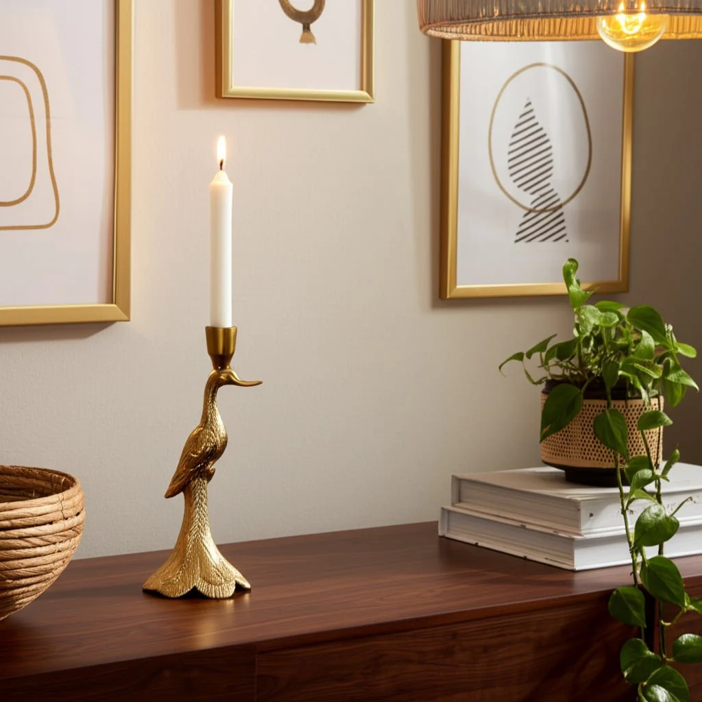 10" Peacock Taper Candle Holder, Gold - Image 11