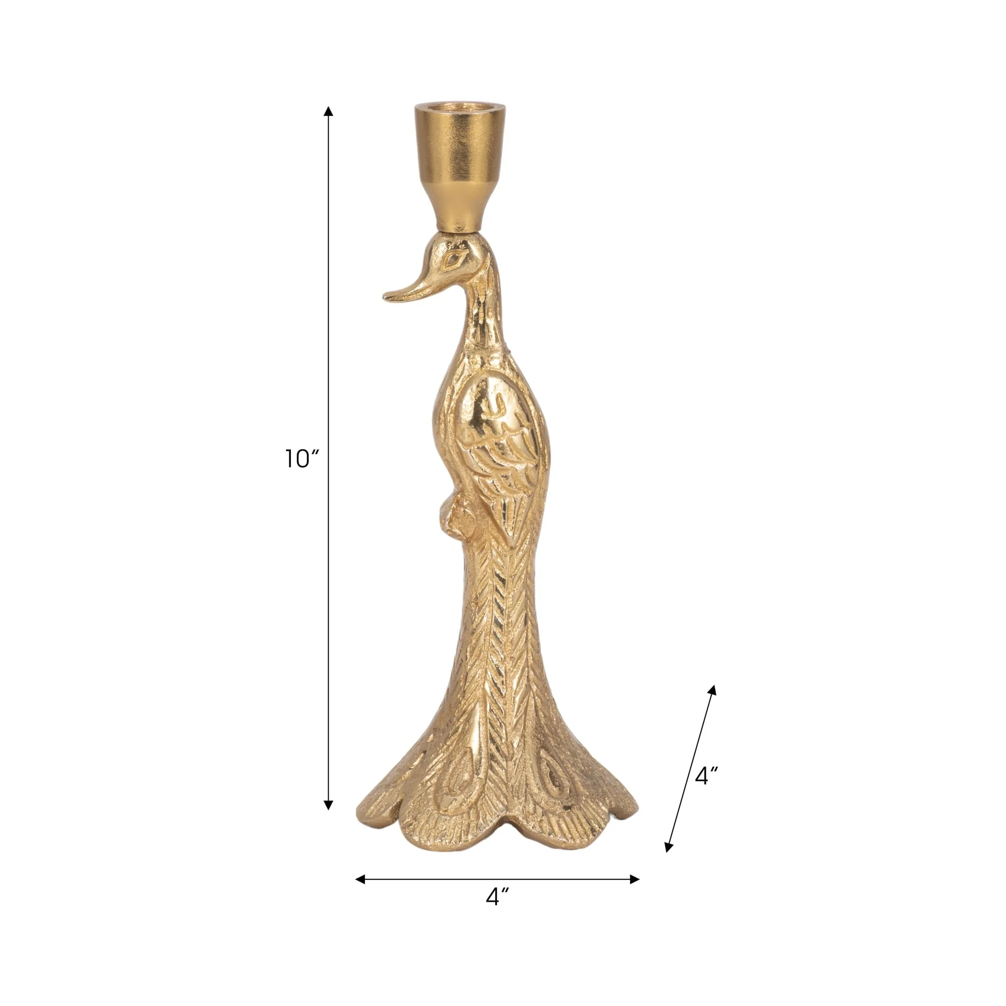10" Peacock Taper Candle Holder, Gold - Image 9