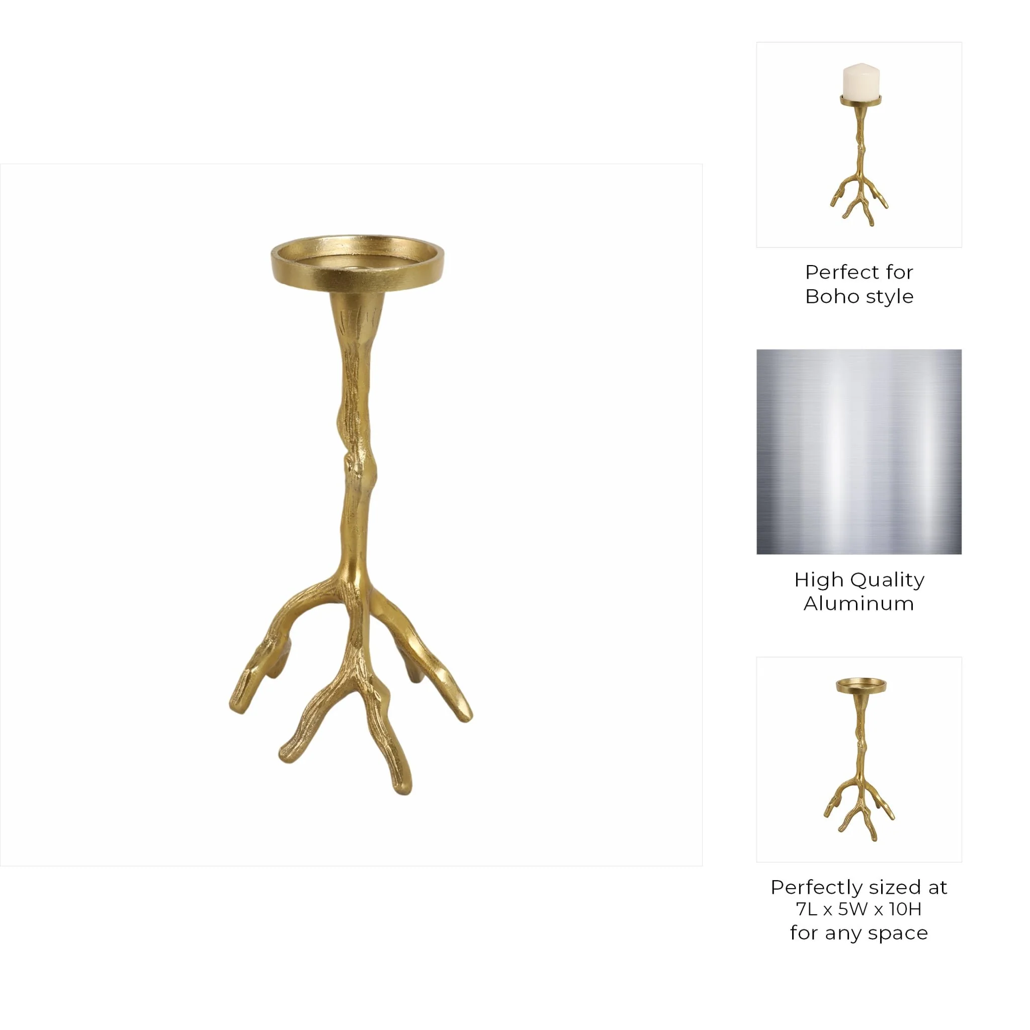 10" Roots Pillar & Taper Candle Holder, Gold - Image 10