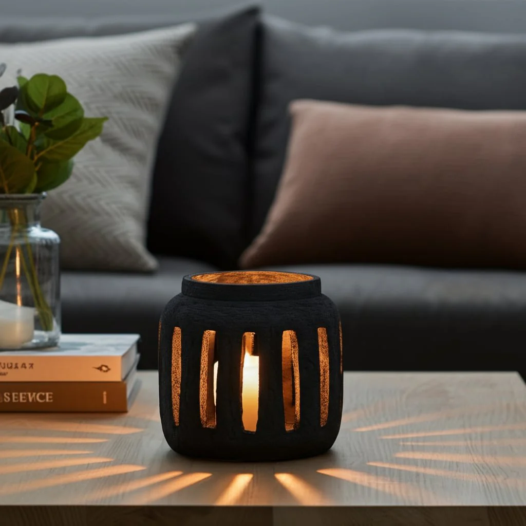 10" Round Lantern Hurricane With Open Slats, Black - Image 12