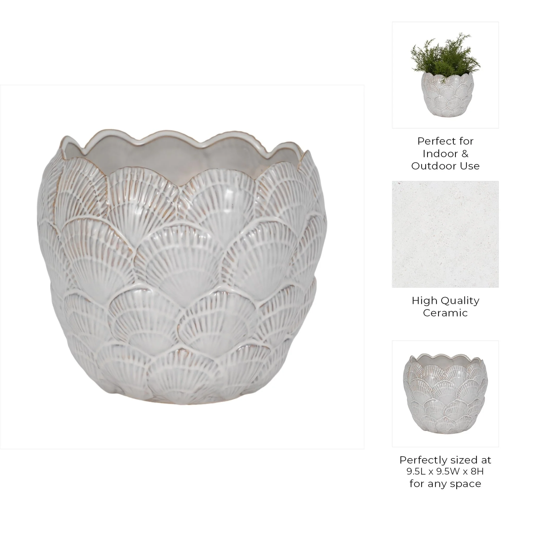 10" Seashell Planter, White - Image 3