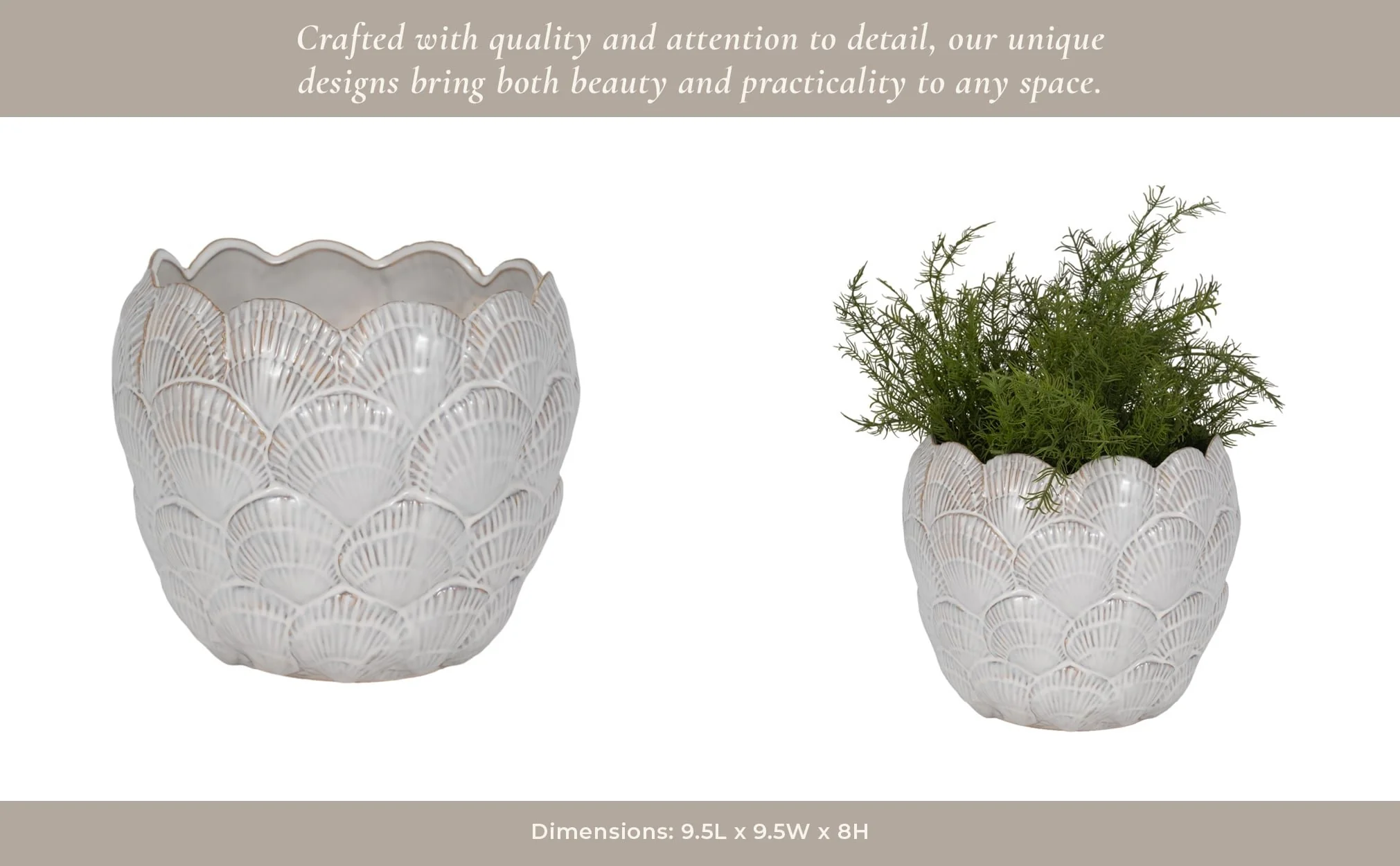 10" Seashell Planter, White - Image 6