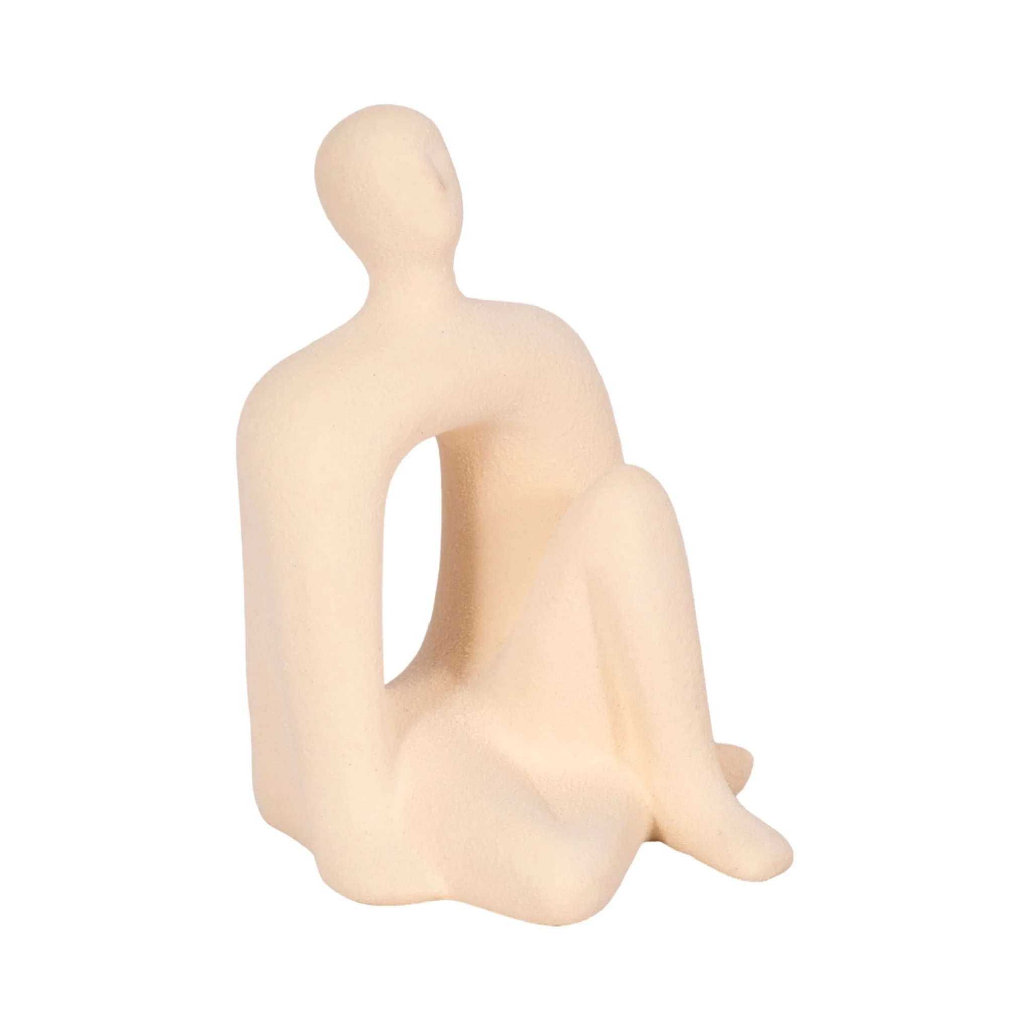 10" Sitting Figure W/open Cut Out Sand Glaze,ivory - Image 2