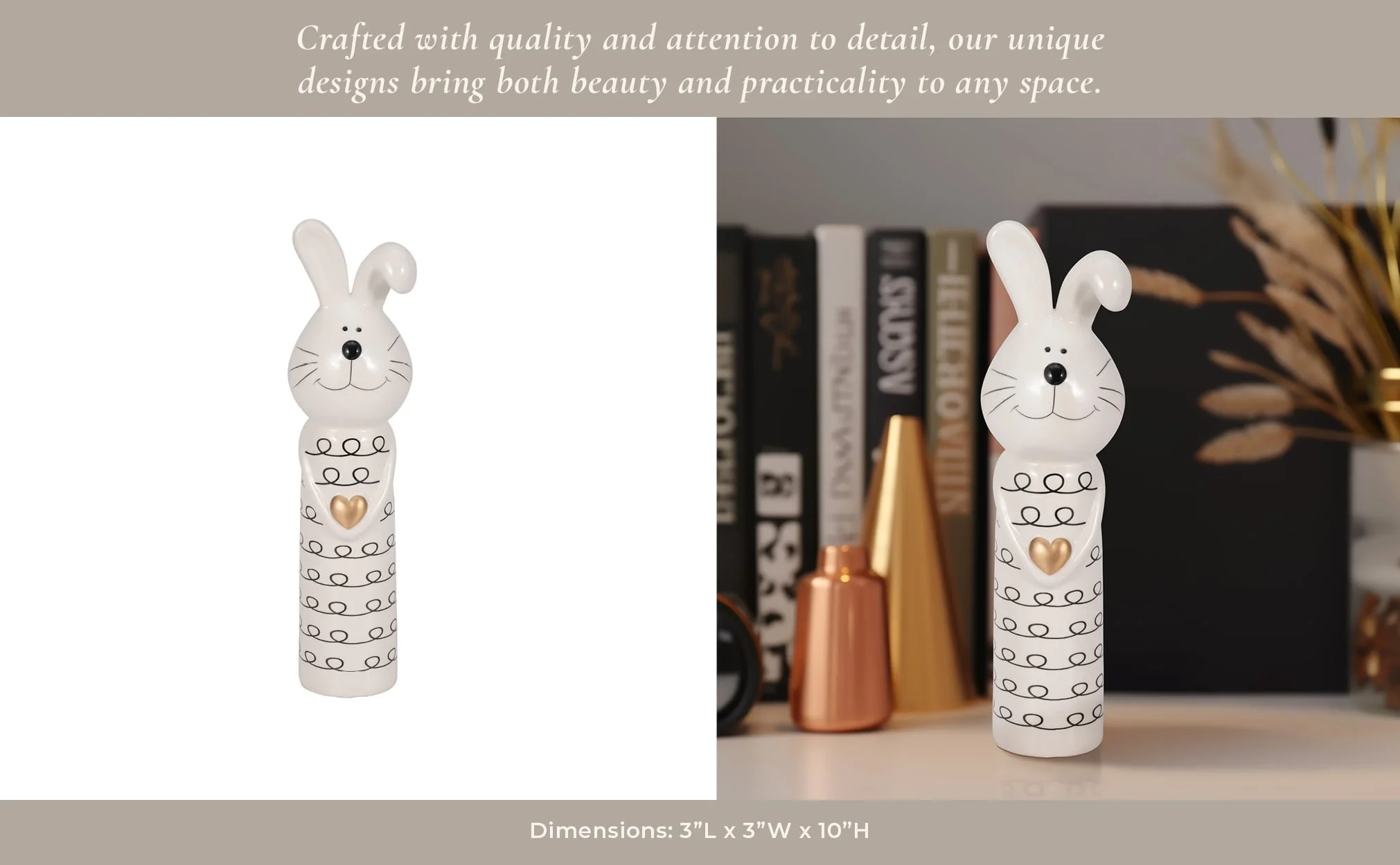 10" Squiggly Bunny With Gold Heart, White/black - Image 12