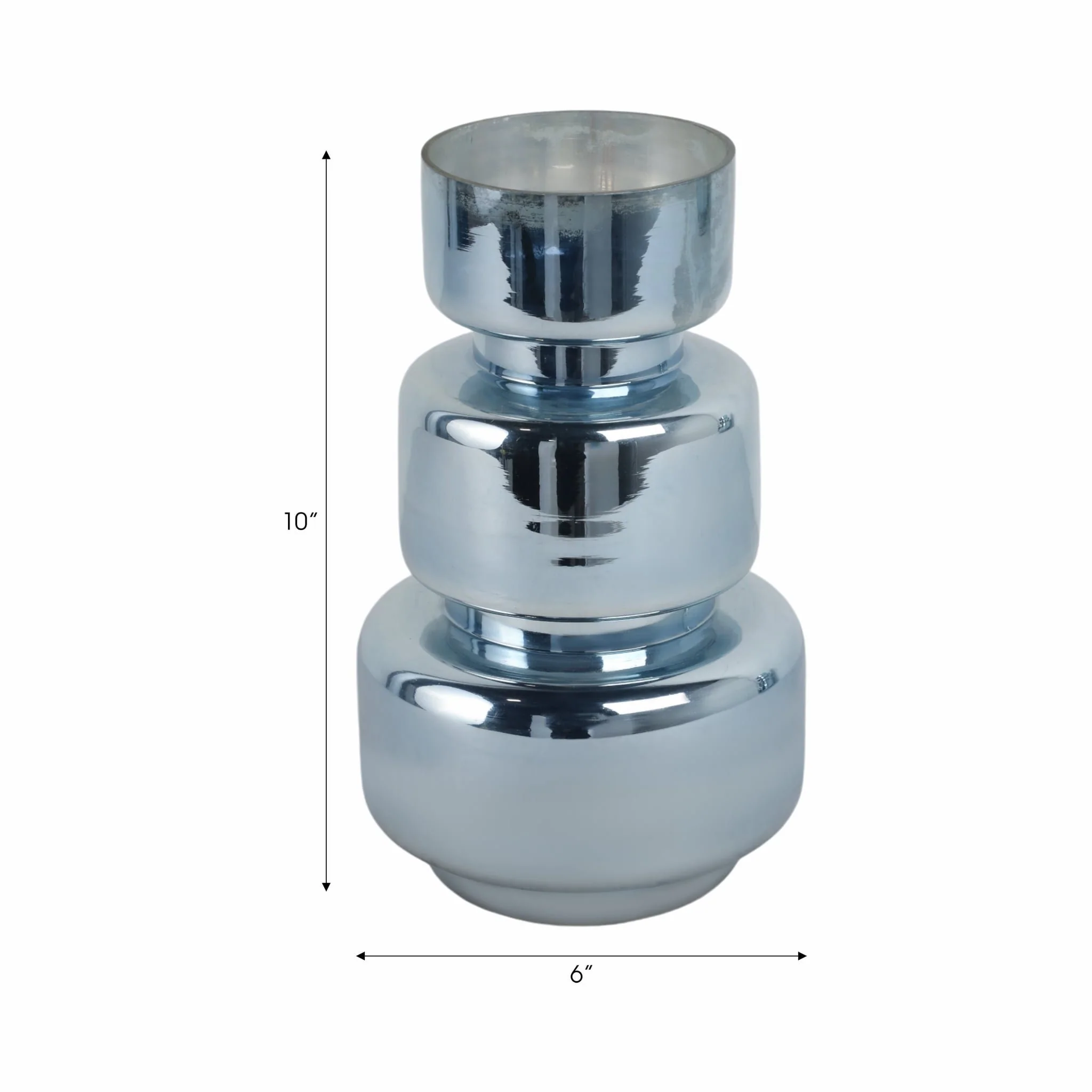 10" Stacked Cylinder Glass Vase, Blue Silver - Image 8