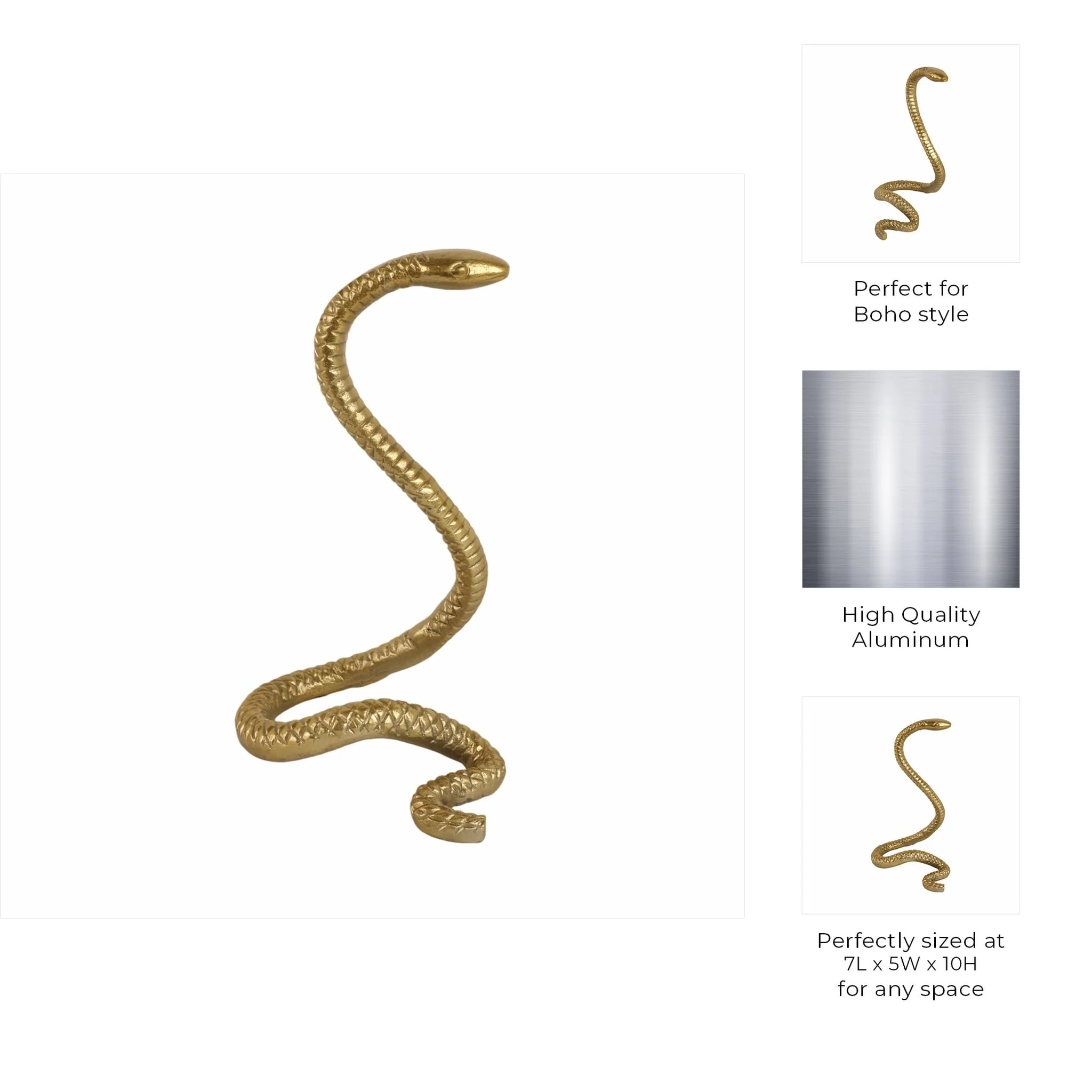 10" Tall Snake Tabletop Decor, Gold - Image 9