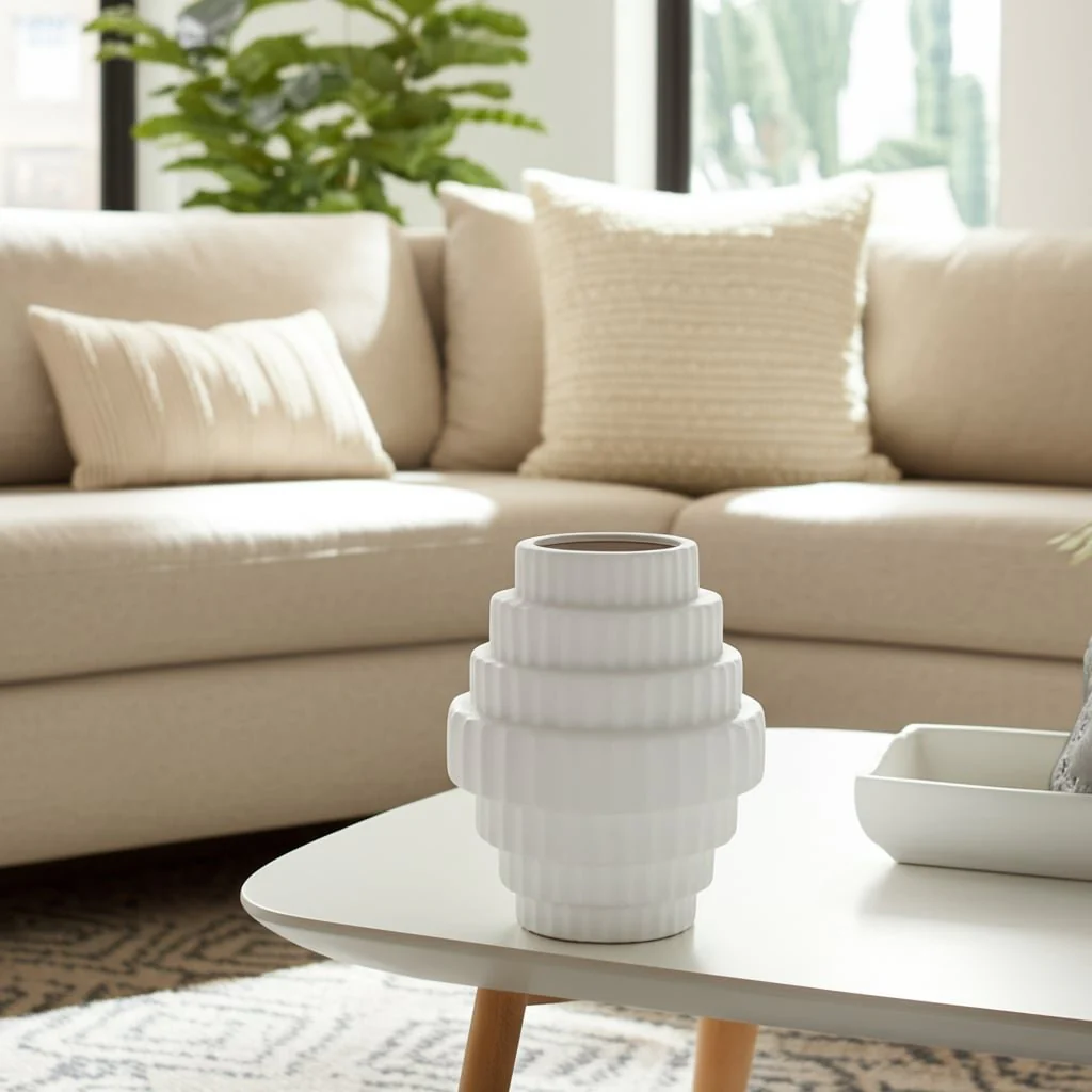 10" Textured Staggered Vase, White - Image 10