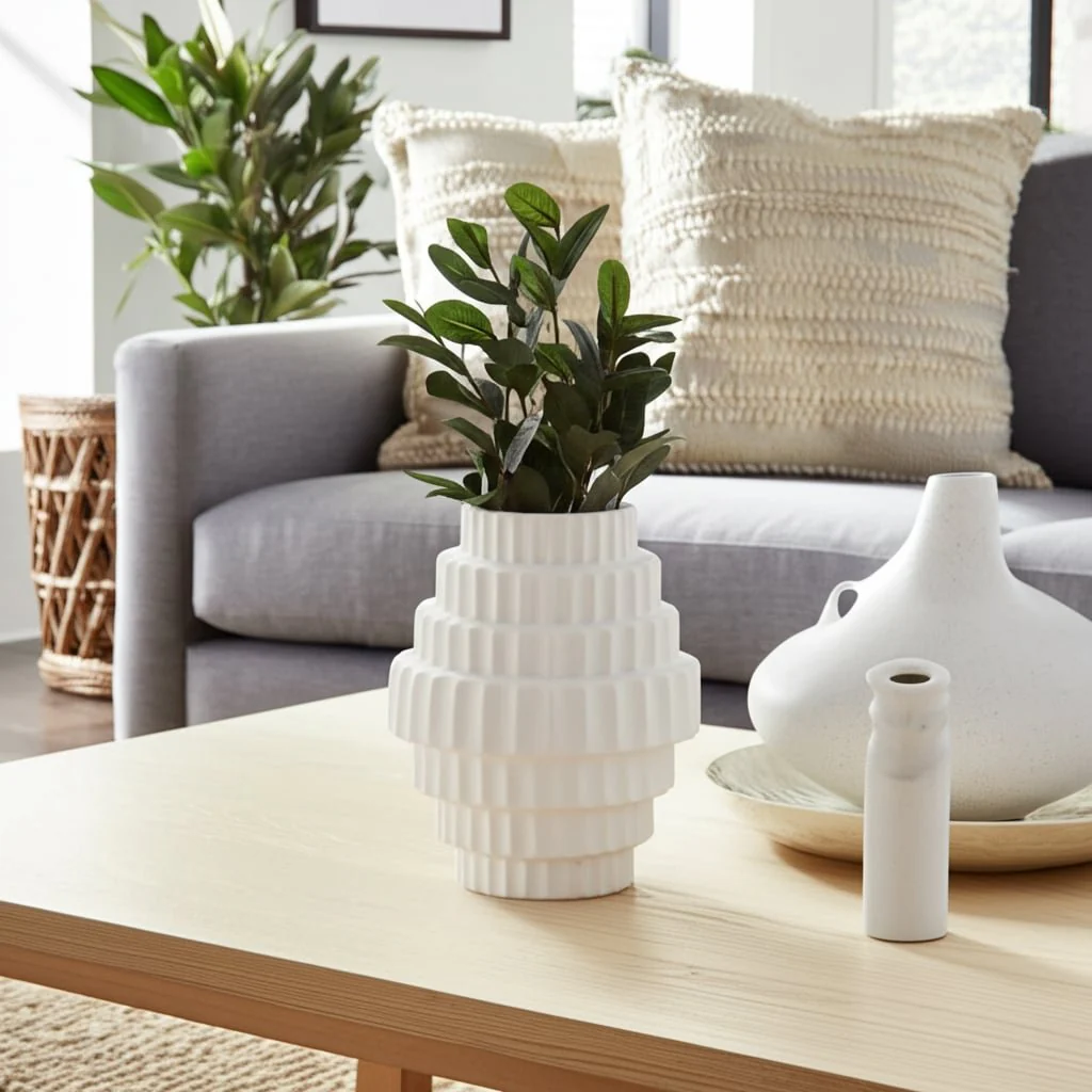 10" Textured Staggered Vase, White - Image 12