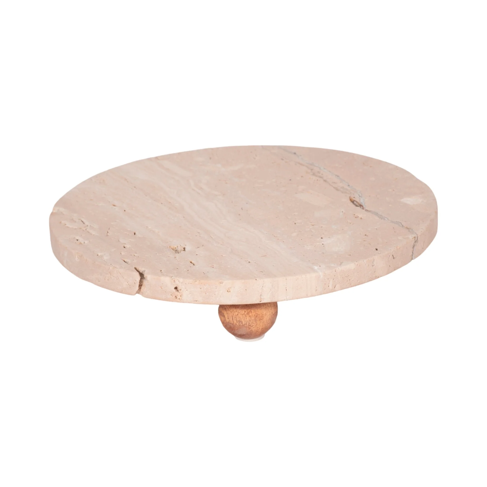 10" Travertine Tray On Wood Ball Feet, Tan - Image 3