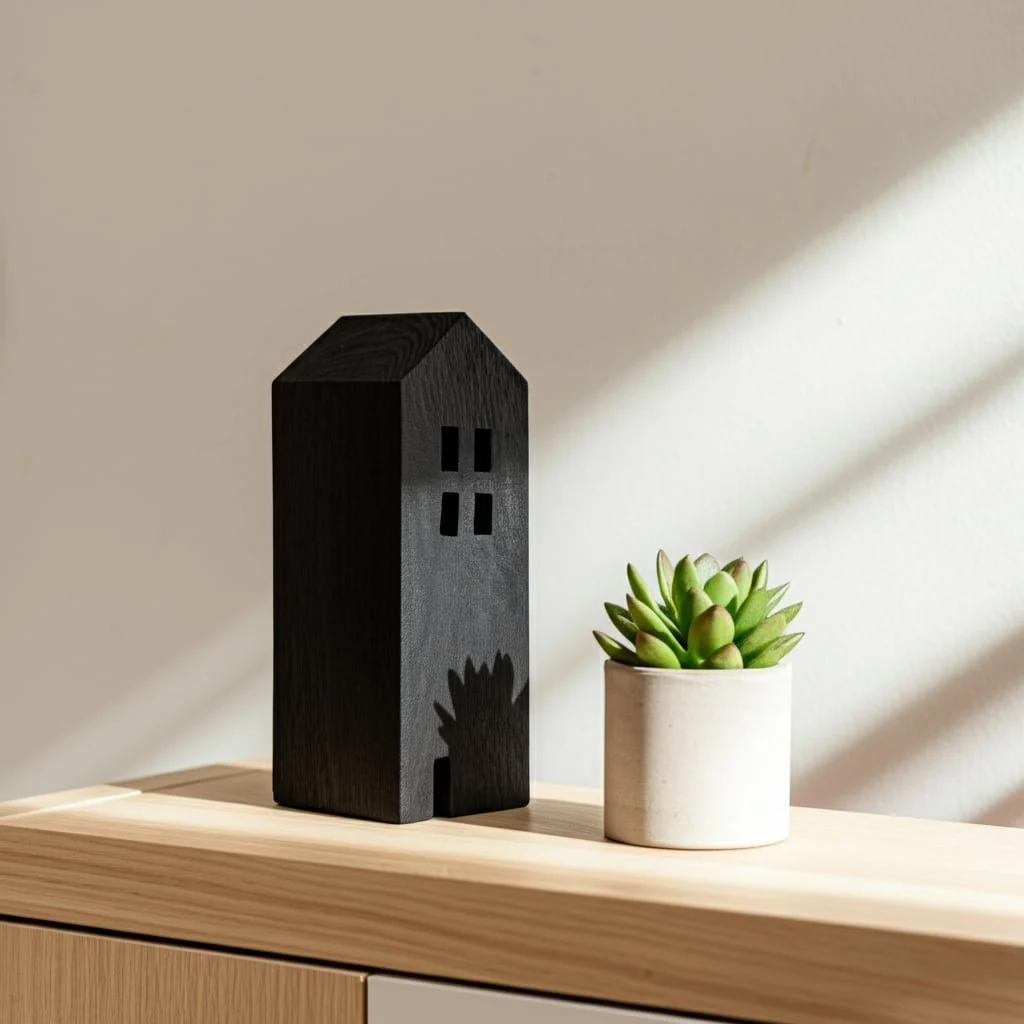 10" Wood House Decor, Black - Image 13