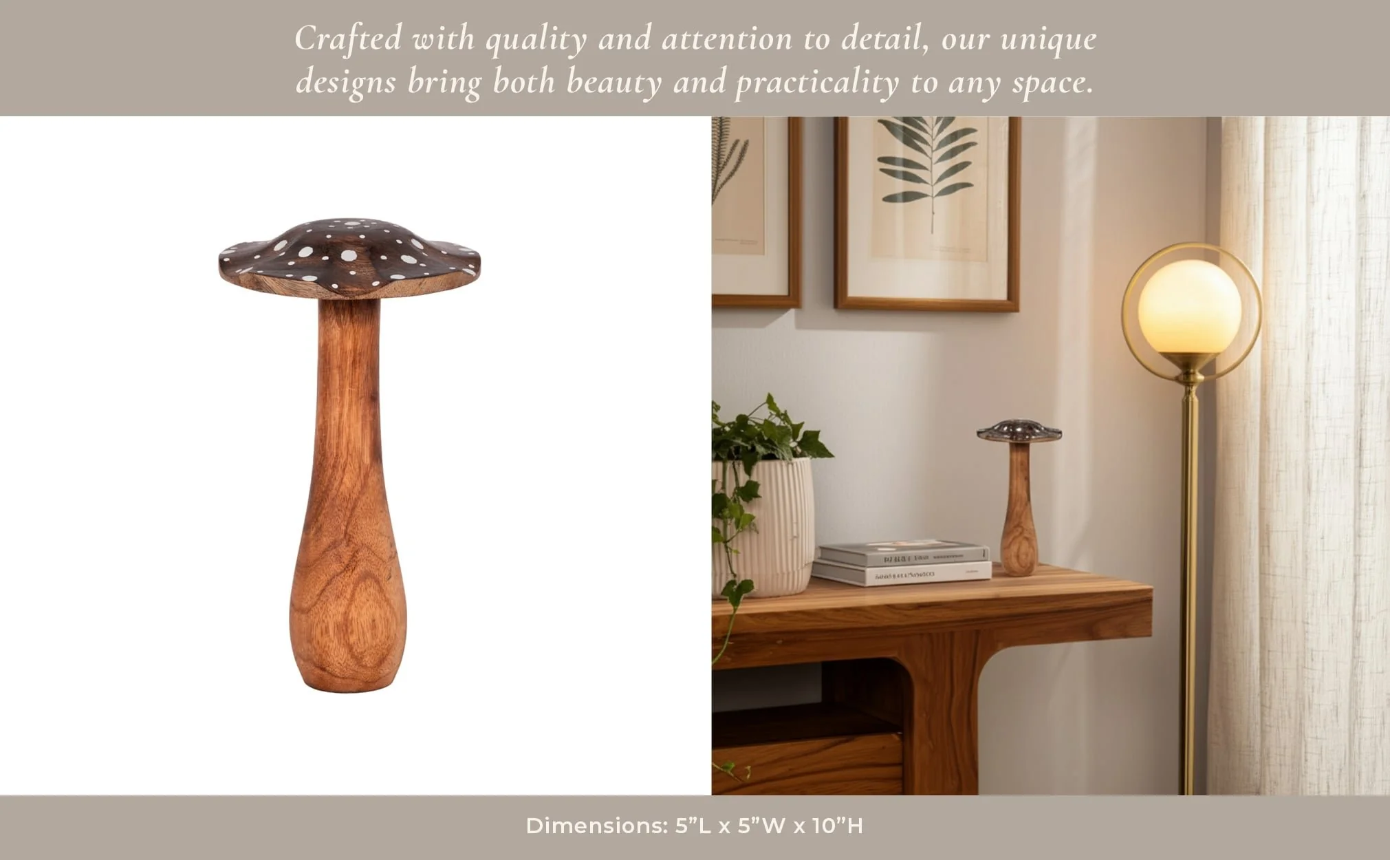 10" Wood Mushroom With White Dots, Brown - Image 11