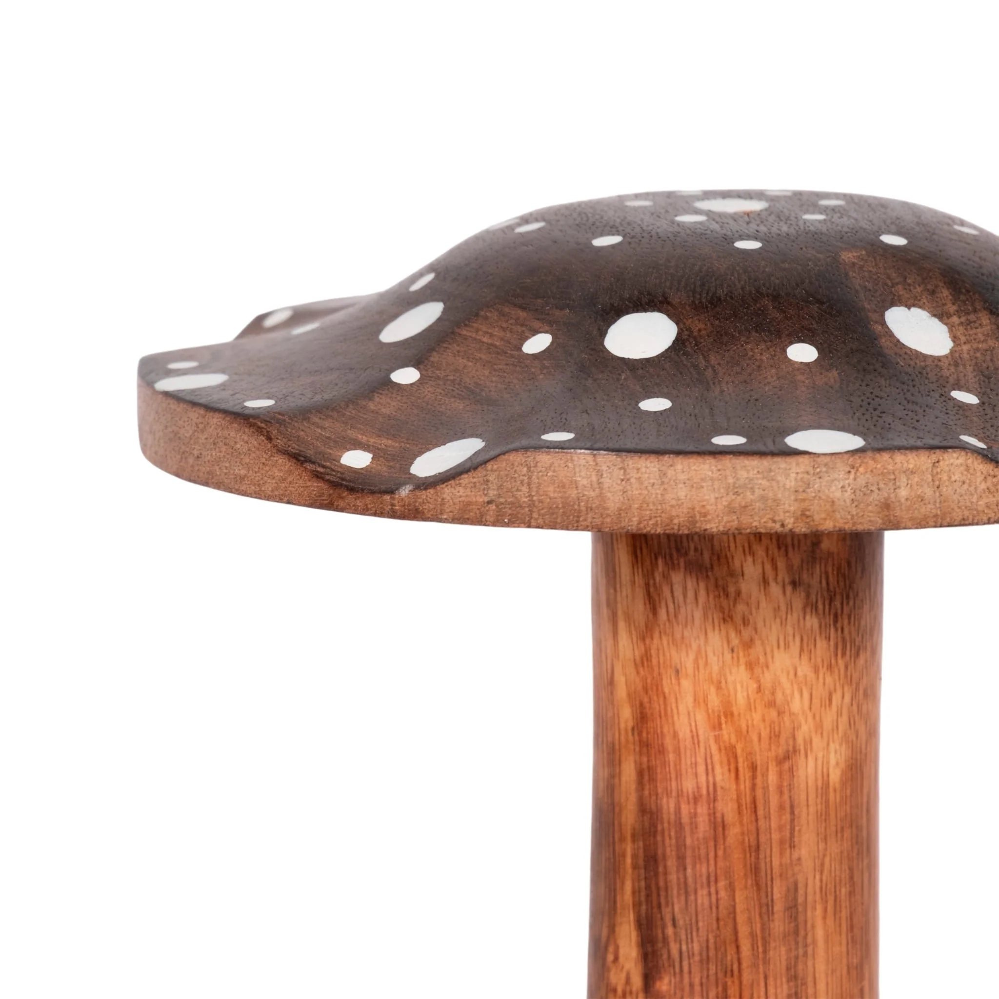 10" Wood Mushroom With White Dots, Brown - Image 3