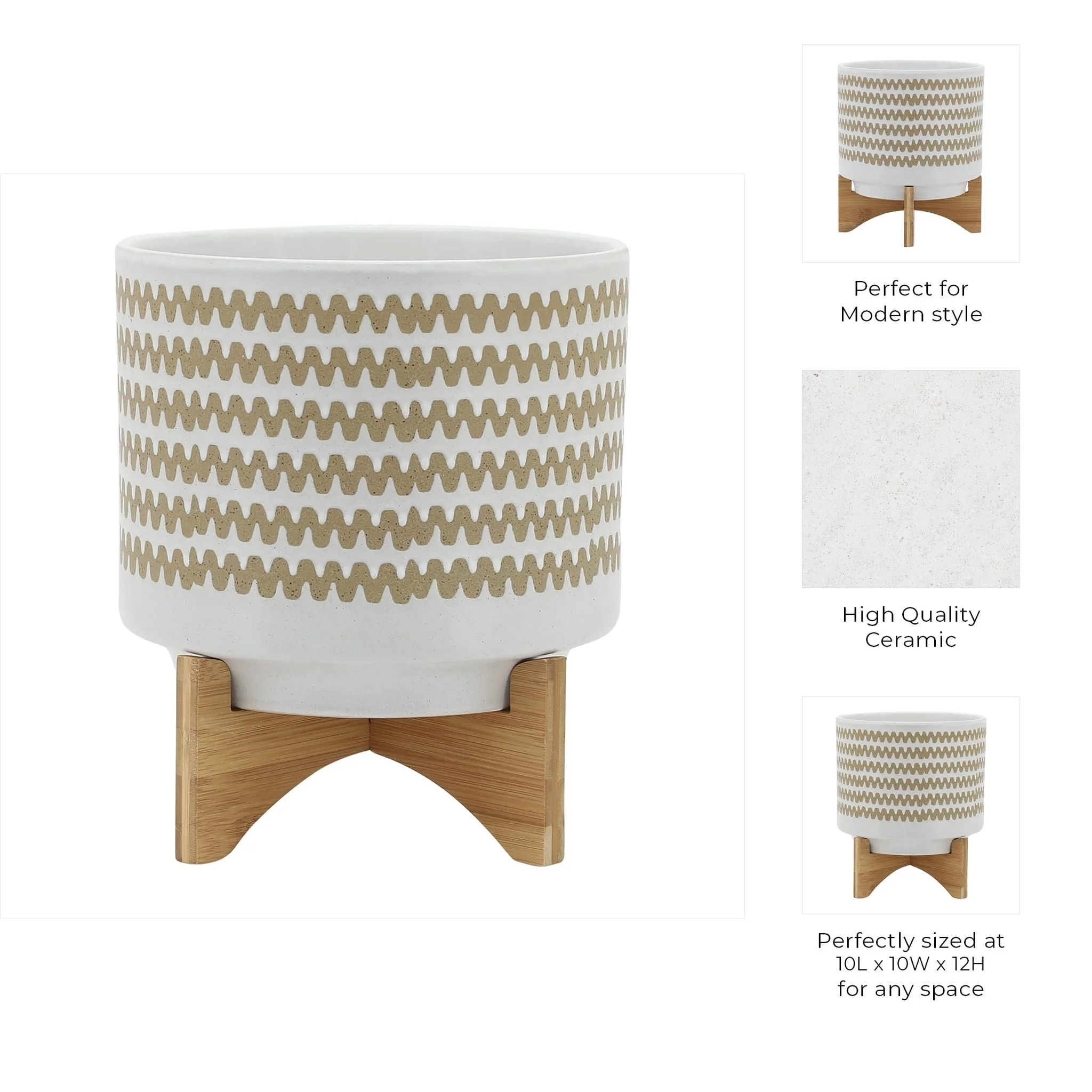 10" Zig-zag Planter W/ Stand, White - Image 10