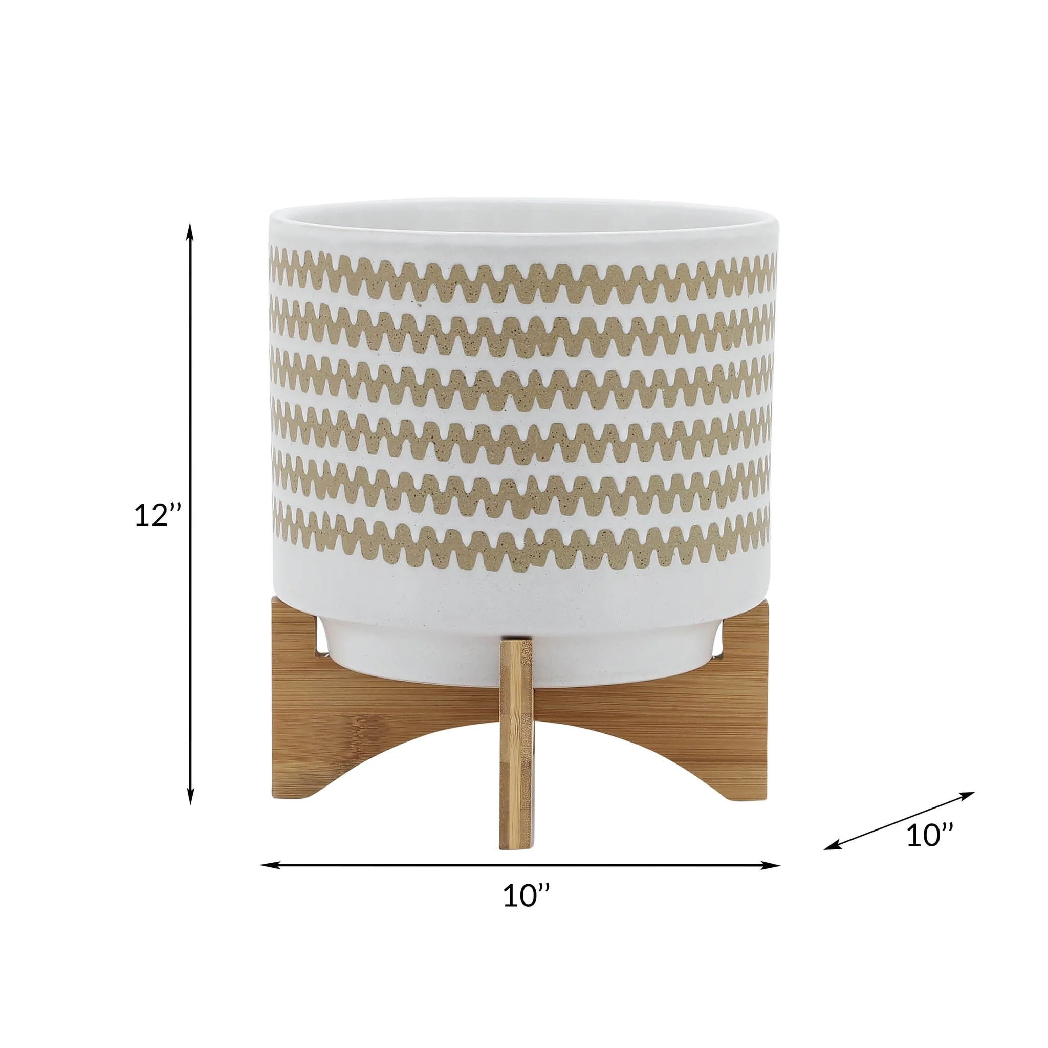 10" Zig-zag Planter W/ Stand, White - Image 8