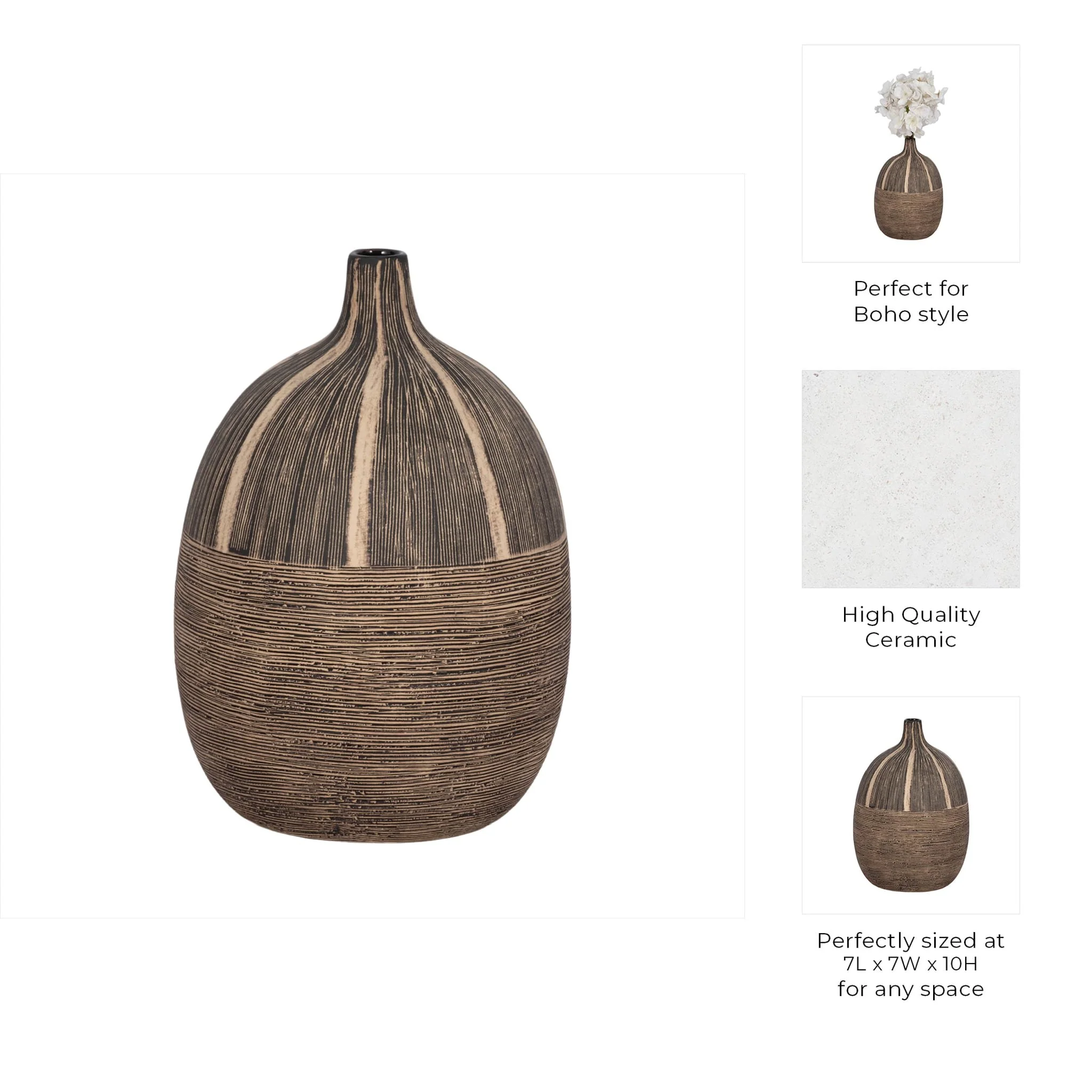 10"h Tribal Vase, Brown - Image 8
